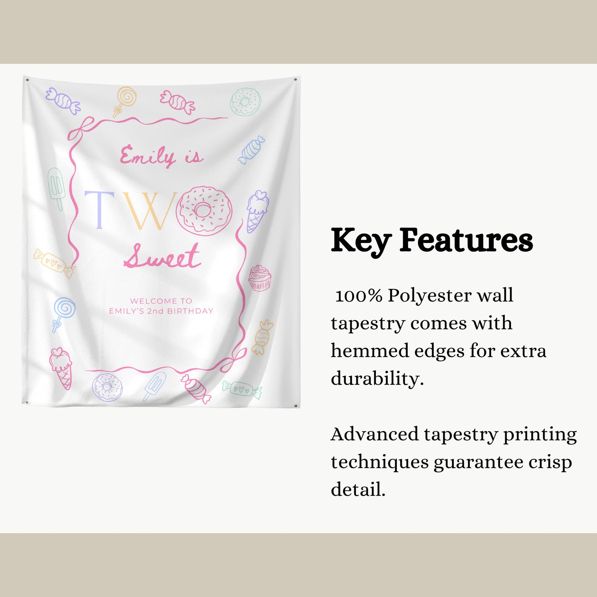 Two Sweet Birthday Personalized Banner Girl Second Birthday Dessert Theme Invite Candy Donut Ice Cream Sweets 2nd Birthday Welcome Sign