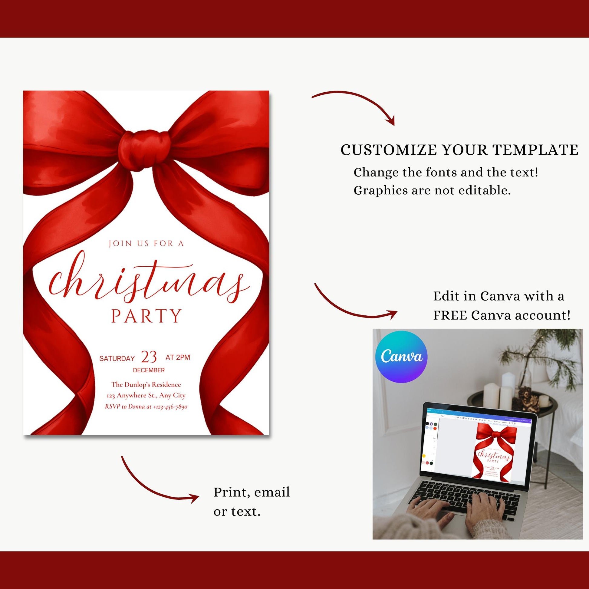 Christmas Party Invitation, Printable Christmas Invitation, Editable Holiday Party Invite, Digital