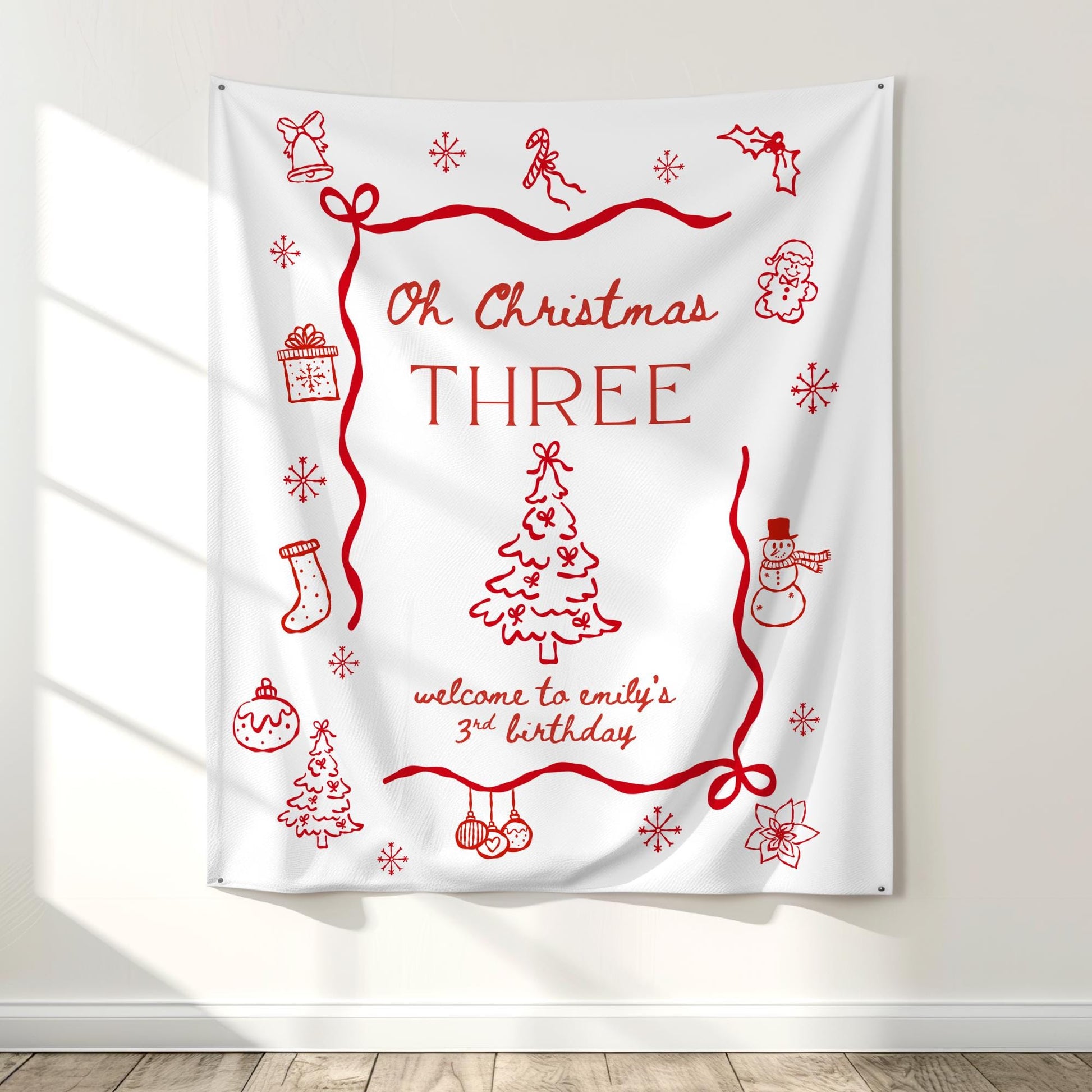Oh Christmas Three Birthday Banner, Cute 3rd Birthday Design, Christmas Party Accessories