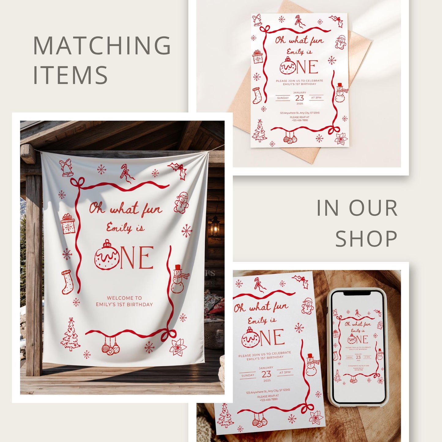 Oh What Fun Birthday Welcome Sign Template Whimsical Christmas First birthday winter 1st birthday sign Hand drawn Holiday Party decor