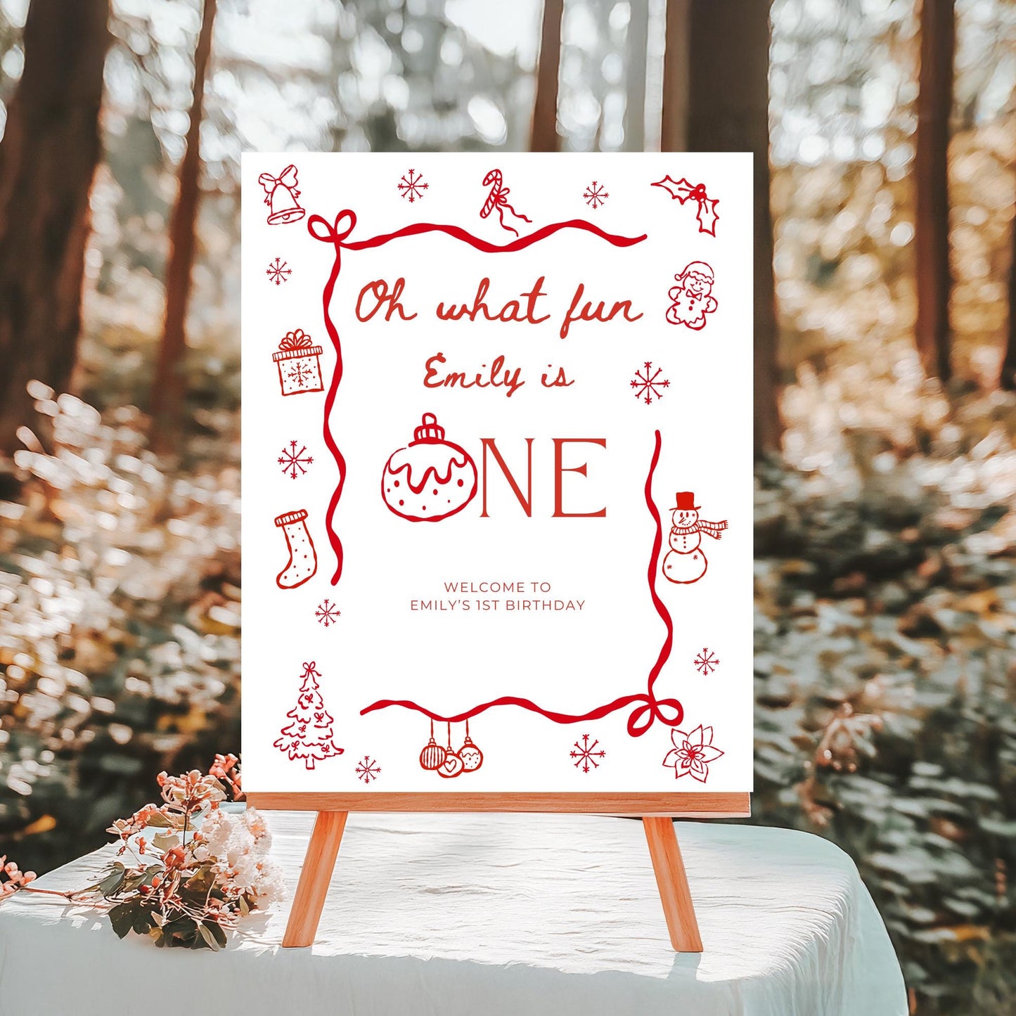 Oh What Fun Birthday Welcome Sign Template, instant download Christmas winter 1st birthday gender neutral birthday party for boy