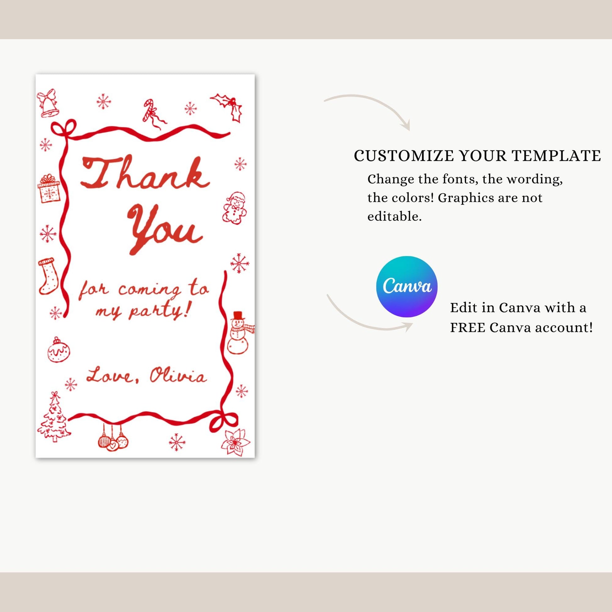 Whimsical Christmas Birthday Thank You Tag Editable Holiday Favor Tag Oh What Fun to be One Instant Download Winter Birthday Party Gift Tag