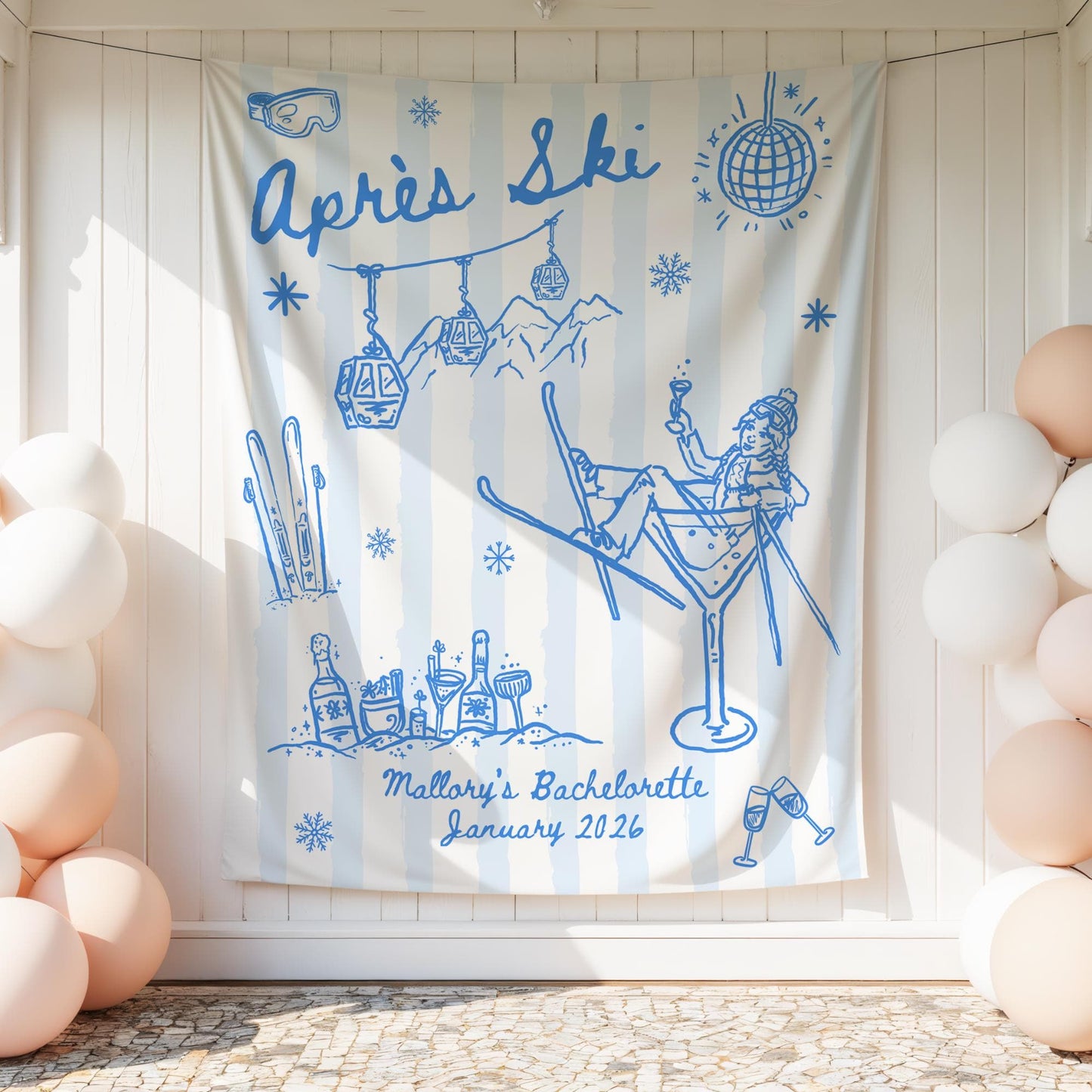 Apres Ski Bachelorette Banner, Winter Ski Party Decor, Fun Photo Backdrop, Bachelorette Celebration Sign