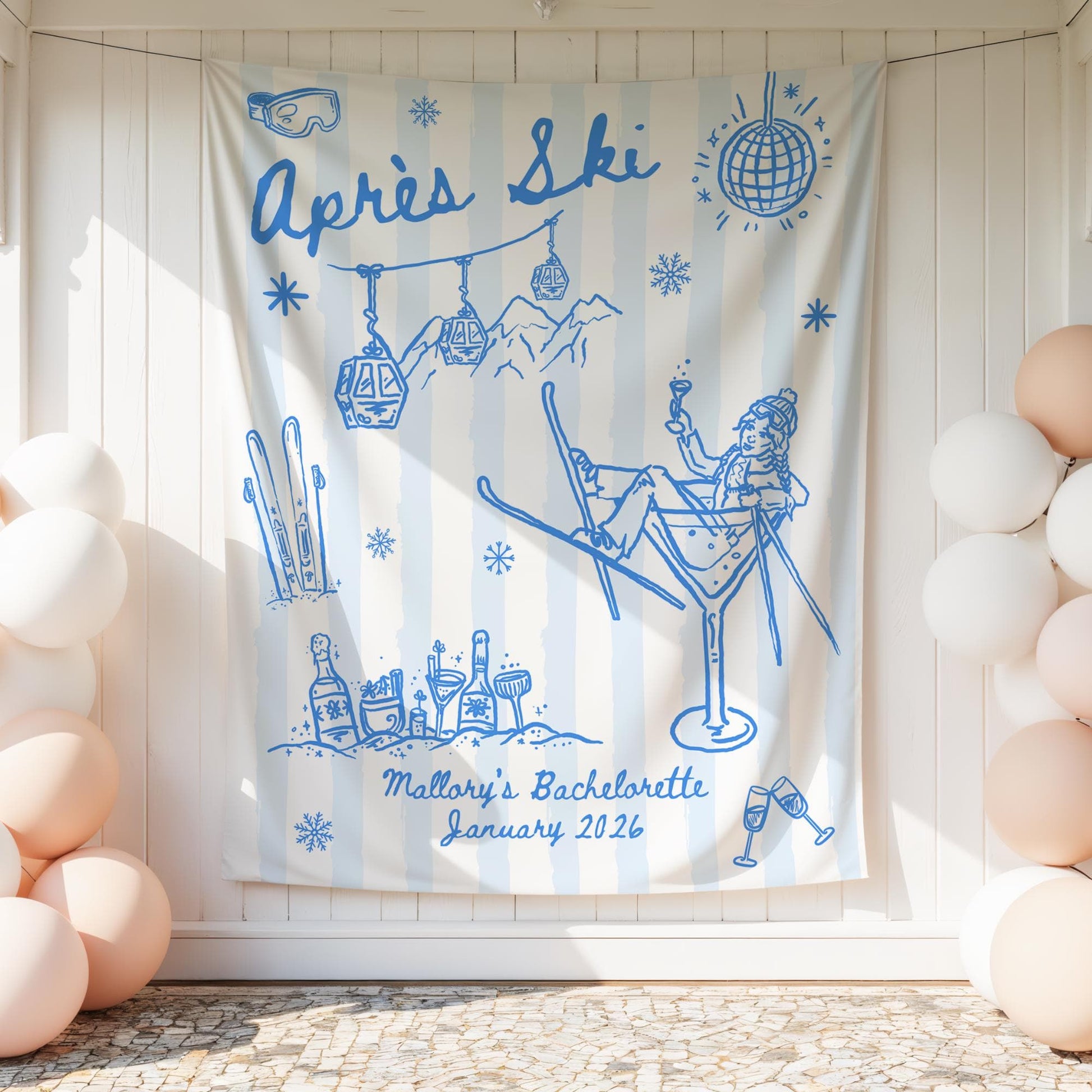 Apres Ski Bachelorette Banner, Winter Ski Party Decor, Fun Photo Backdrop, Bachelorette Celebration Sign