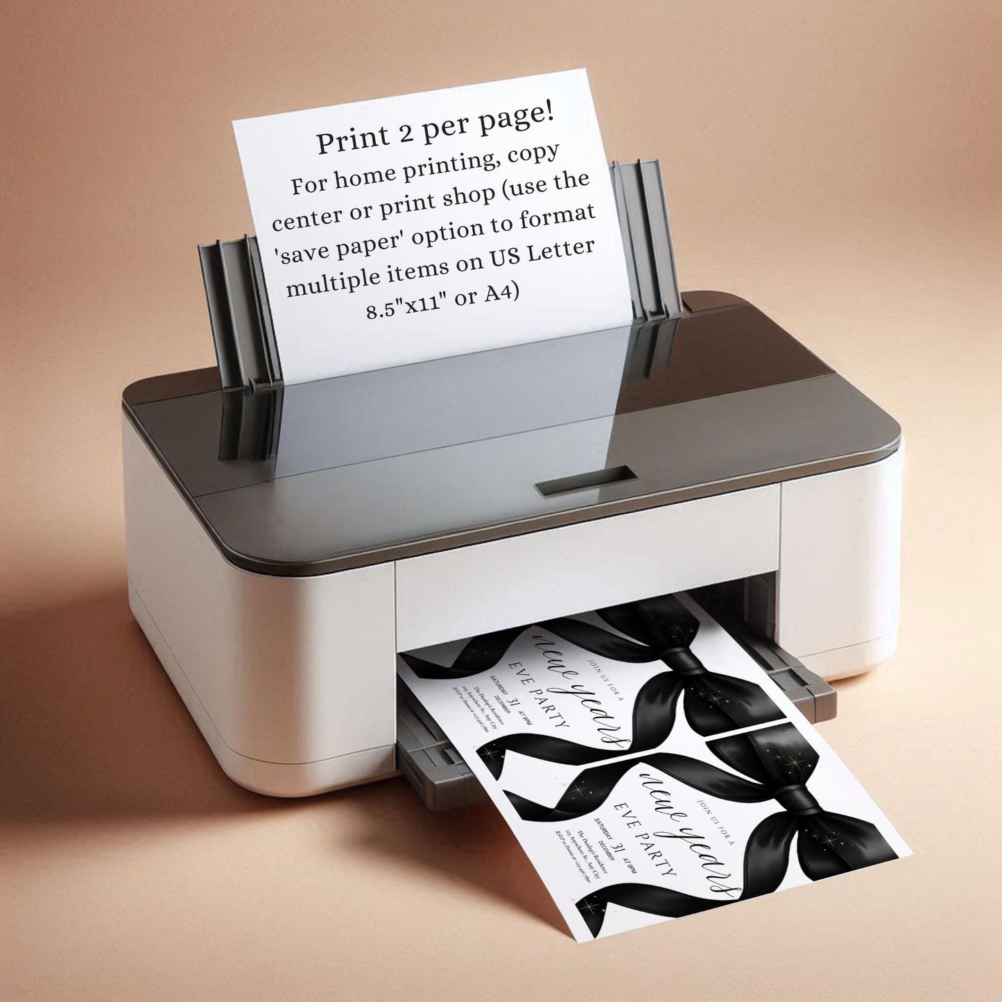 New Years Party invitation Friendsmas Invite Family Christmas Invite Black Bow Holiday Party Evite New Years Eve Dinner Instant Download