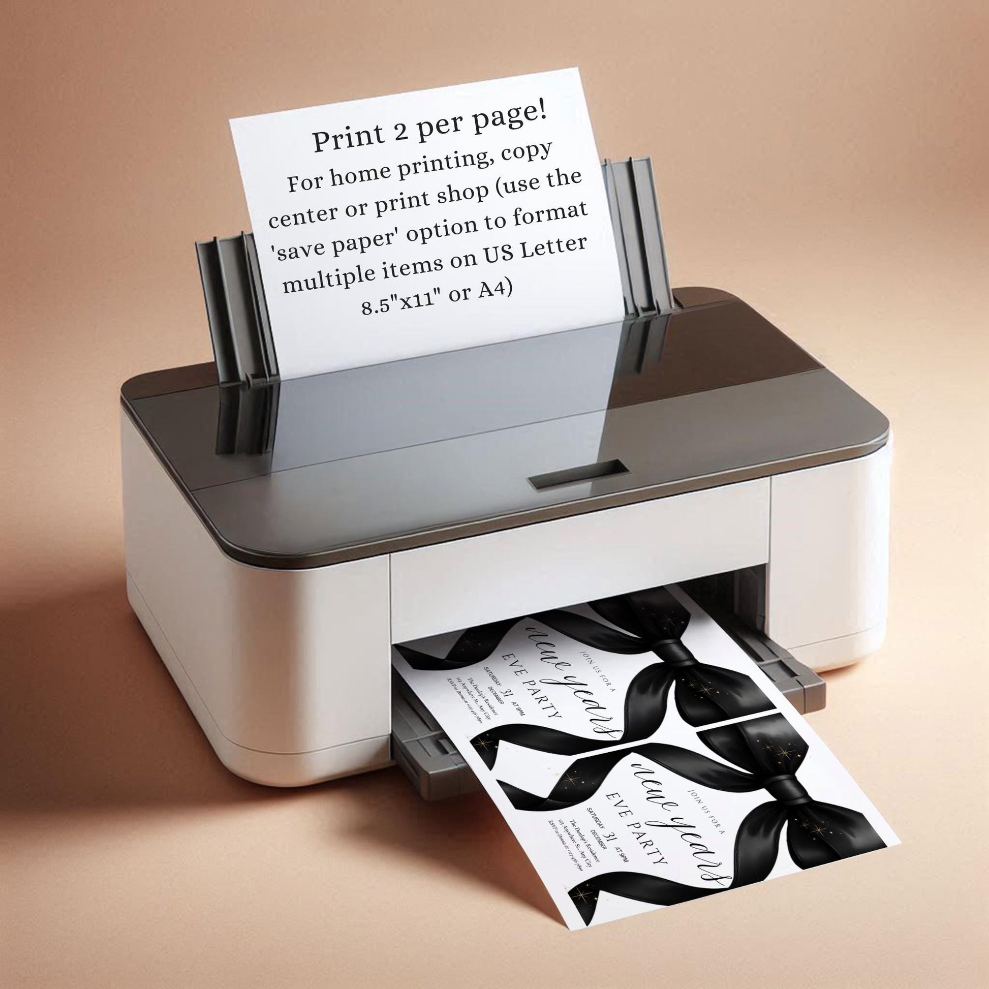 New Years Party invitation Friendsmas Invite Family Christmas Invite Black Bow Holiday Party Evite New Years Eve Dinner Instant Download