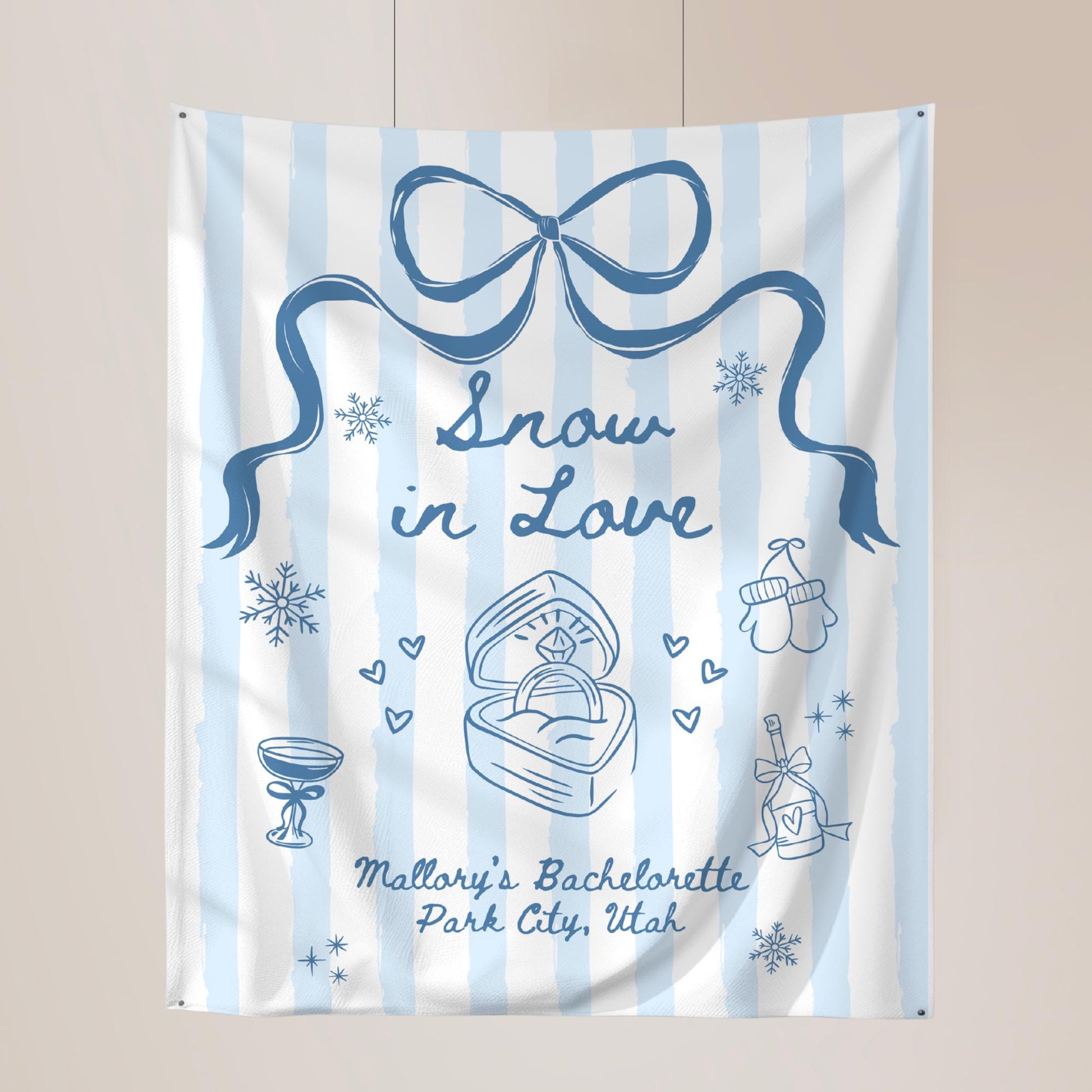 Snow in Love Bachelorette Banner Apres Ski Banner Ski Bachelorette Banner Winter Bachelorette Photo Backdrop Mountain Bridal Shower Decor