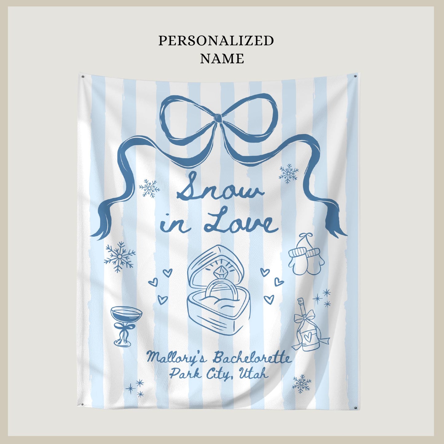 Snow in Love Bachelorette Banner Apres Ski Banner Ski Bachelorette Banner Winter Bachelorette Photo Backdrop Mountain Bridal Shower Decor