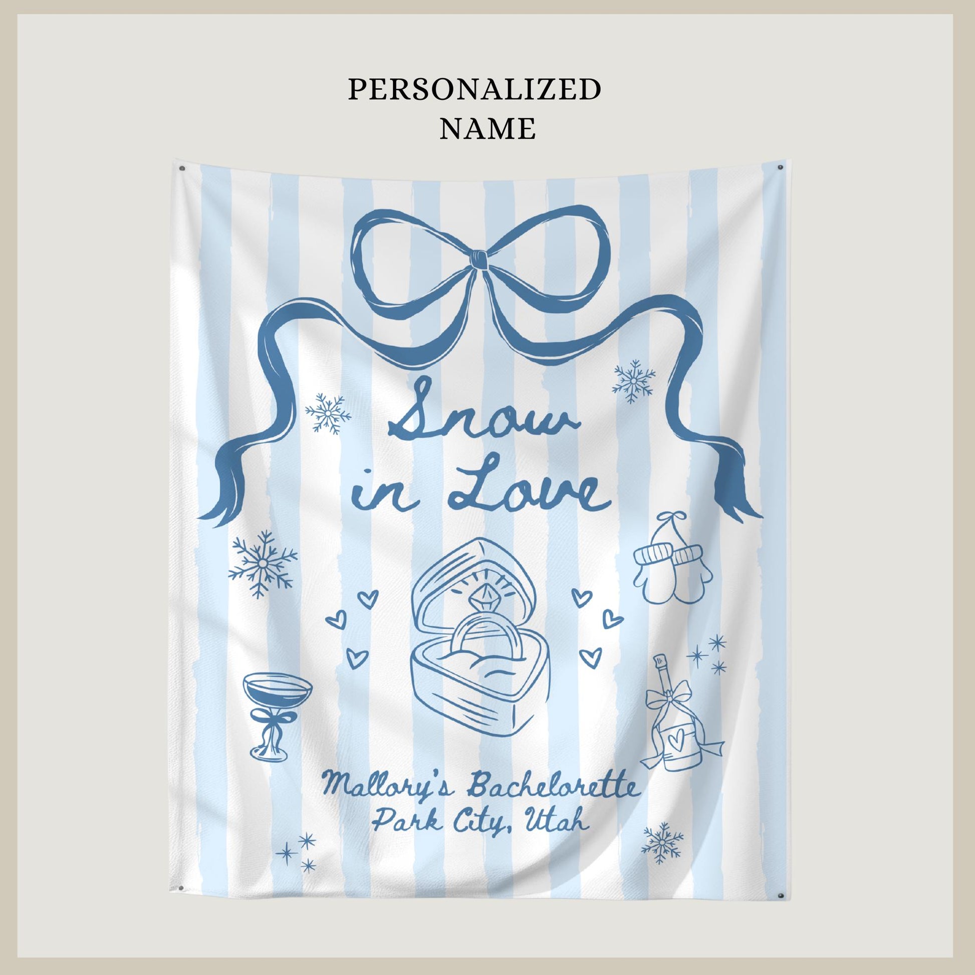 Snow in Love Bachelorette Banner Apres Ski Banner Ski Bachelorette Banner Winter Bachelorette Photo Backdrop Mountain Bridal Shower Decor