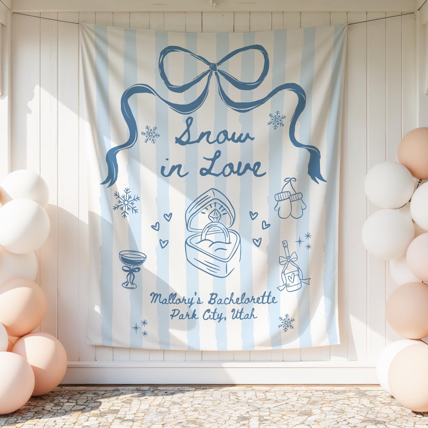 Snow in Love Bachelorette Banner Apres Ski Banner Ski Bachelorette Banner Winter Bachelorette Photo Backdrop Mountain Bridal Shower Decor