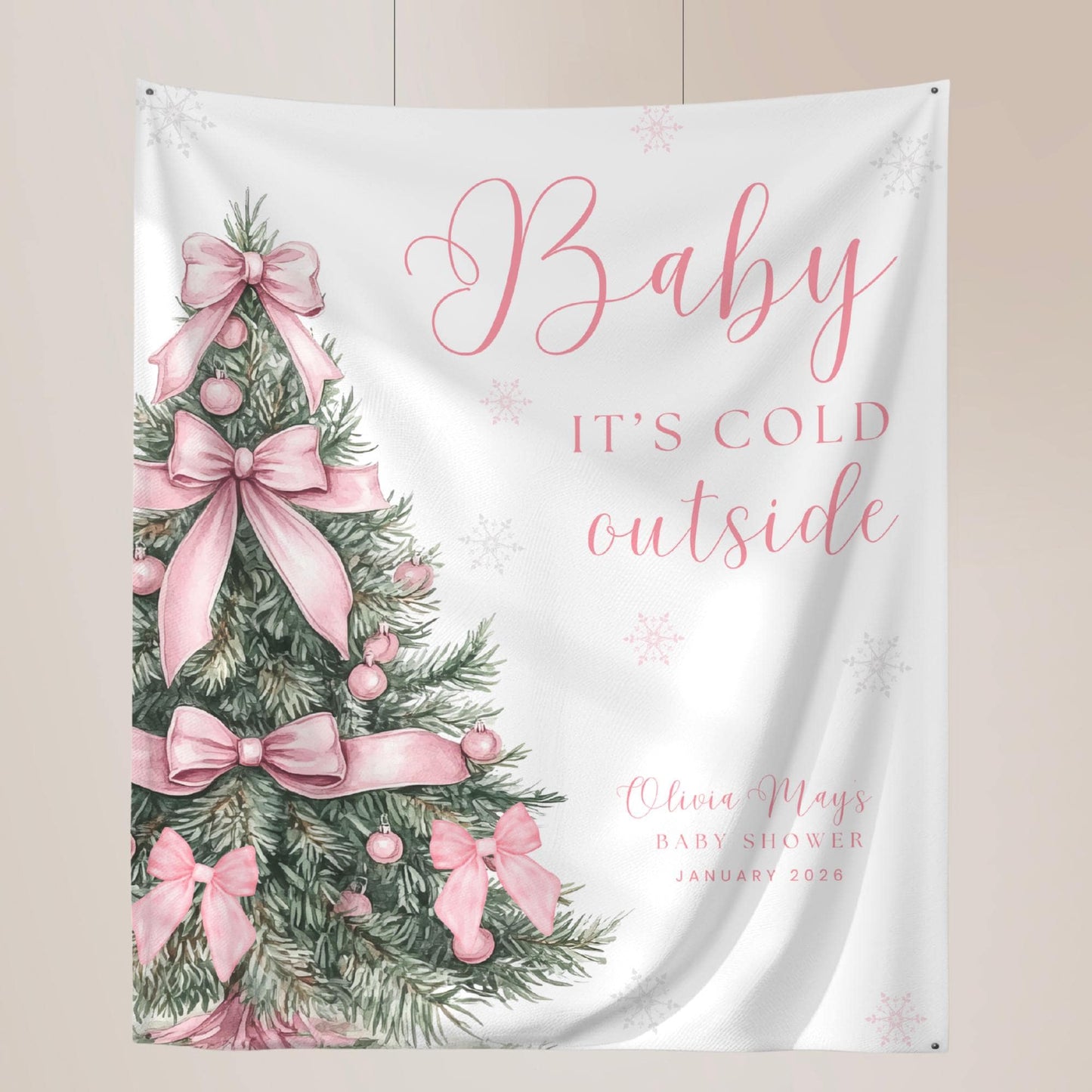 Baby its Cold Outside Baby Shower Banner Snowflake Winter Baby Shower Backdrop Bow Baby shower Sign Coquette decor Gender reveal