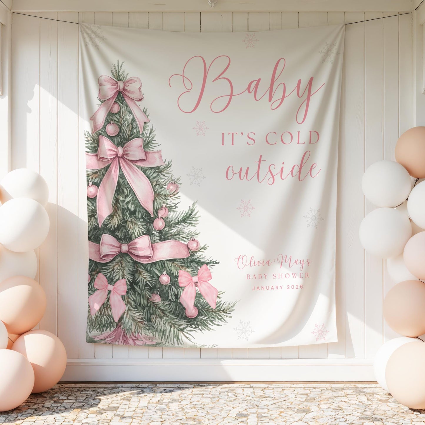 Baby its Cold Outside Baby Shower Banner Snowflake Winter Baby Shower Backdrop Bow Baby shower Sign Coquette decor Gender reveal