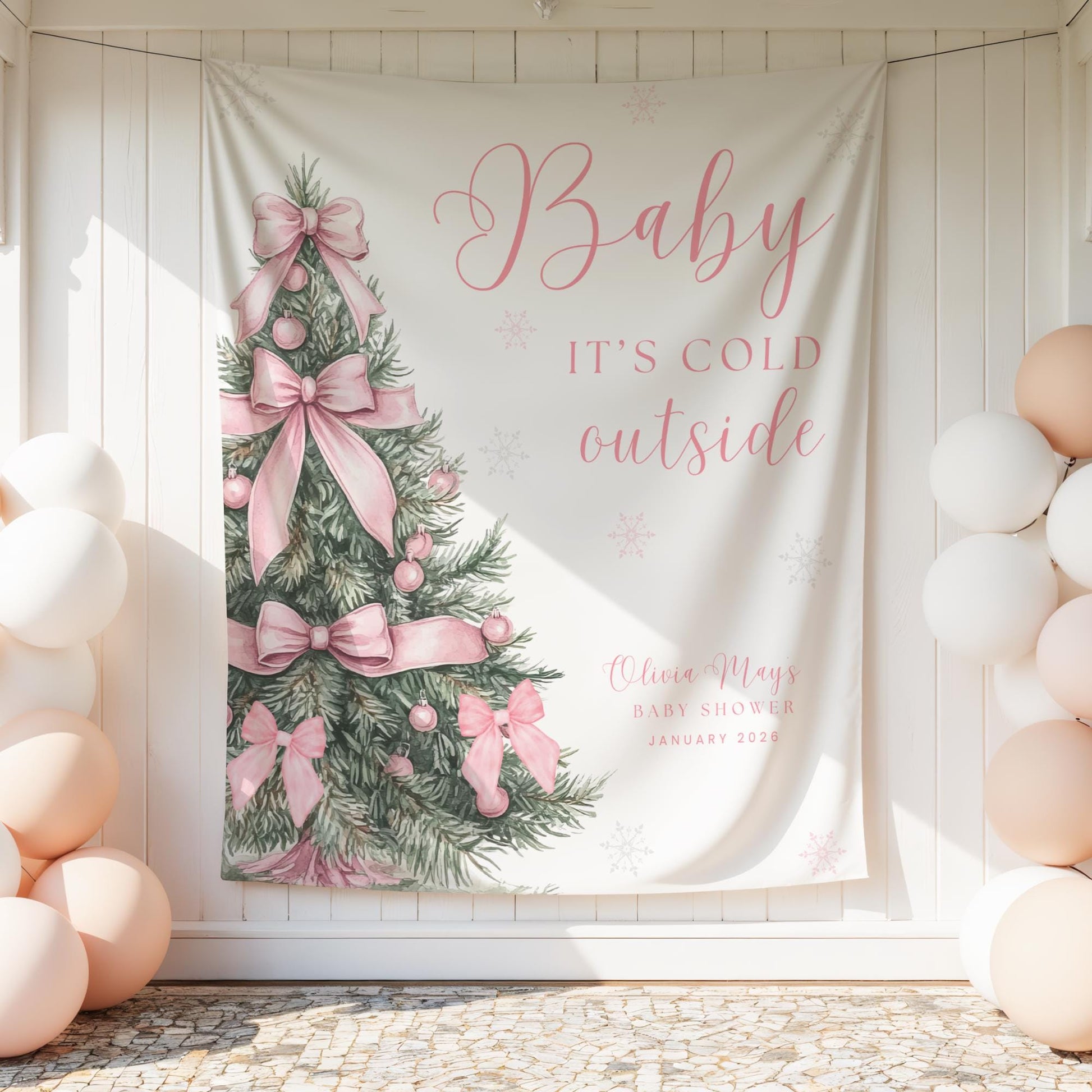 Baby its Cold Outside Baby Shower Banner Snowflake Winter Baby Shower Backdrop Bow Baby shower Sign Coquette decor Gender reveal