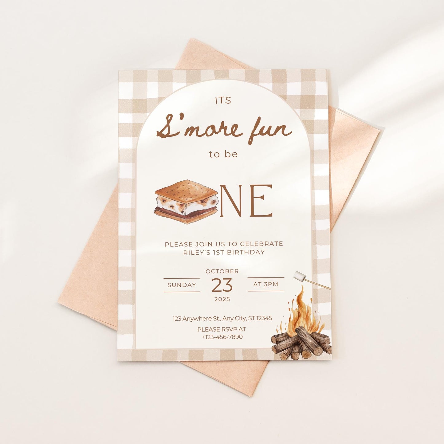 S'mores Birthday Invitation Bonfire 1st Birthday Invite Smore Fun to be One Backyard Camping Party Fall Camp First Birthday Outdoor Campfire