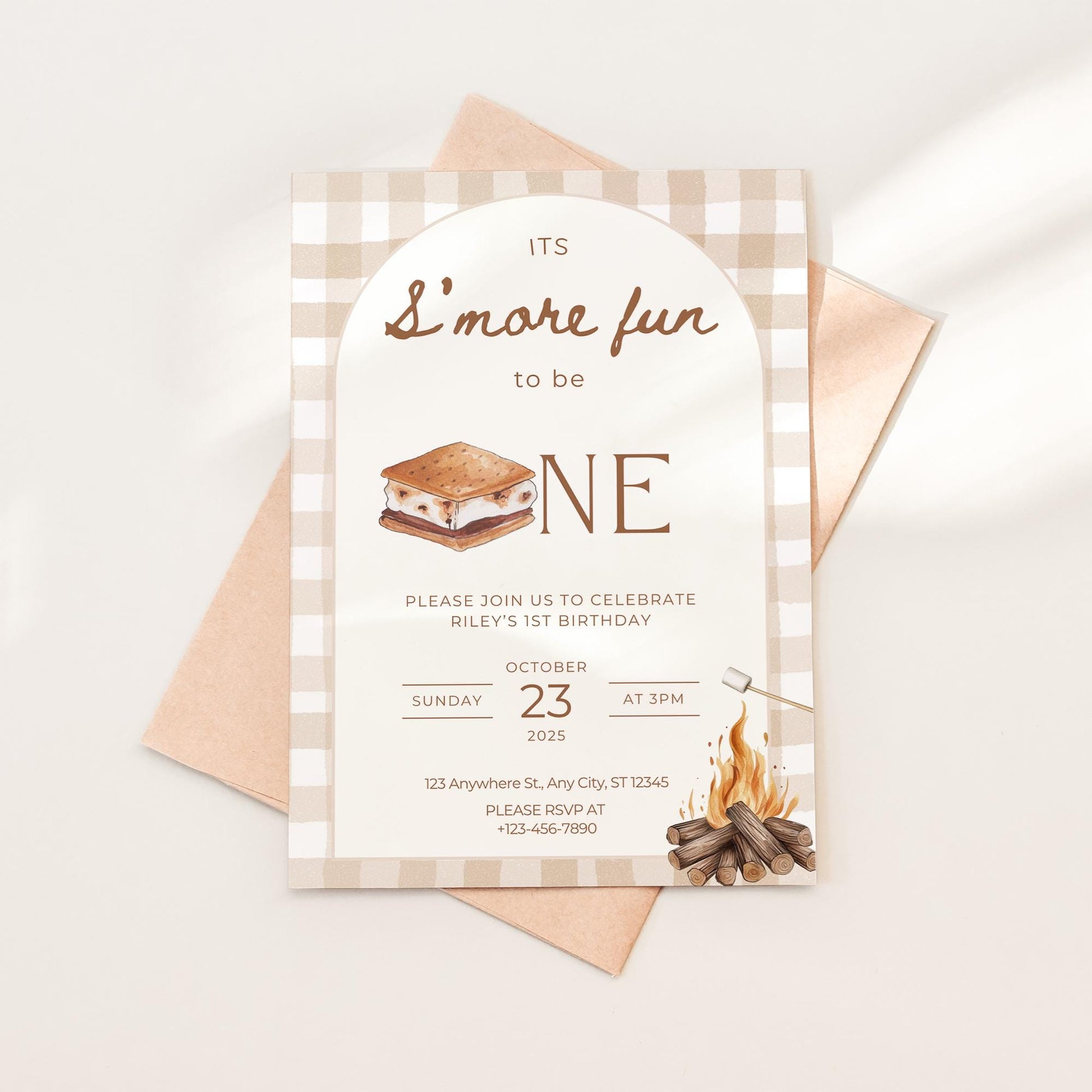 S'mores Birthday Invitation Bonfire 1st Birthday Invite Smore Fun to be One Backyard Camping Party Fall Camp First Birthday Outdoor Campfire