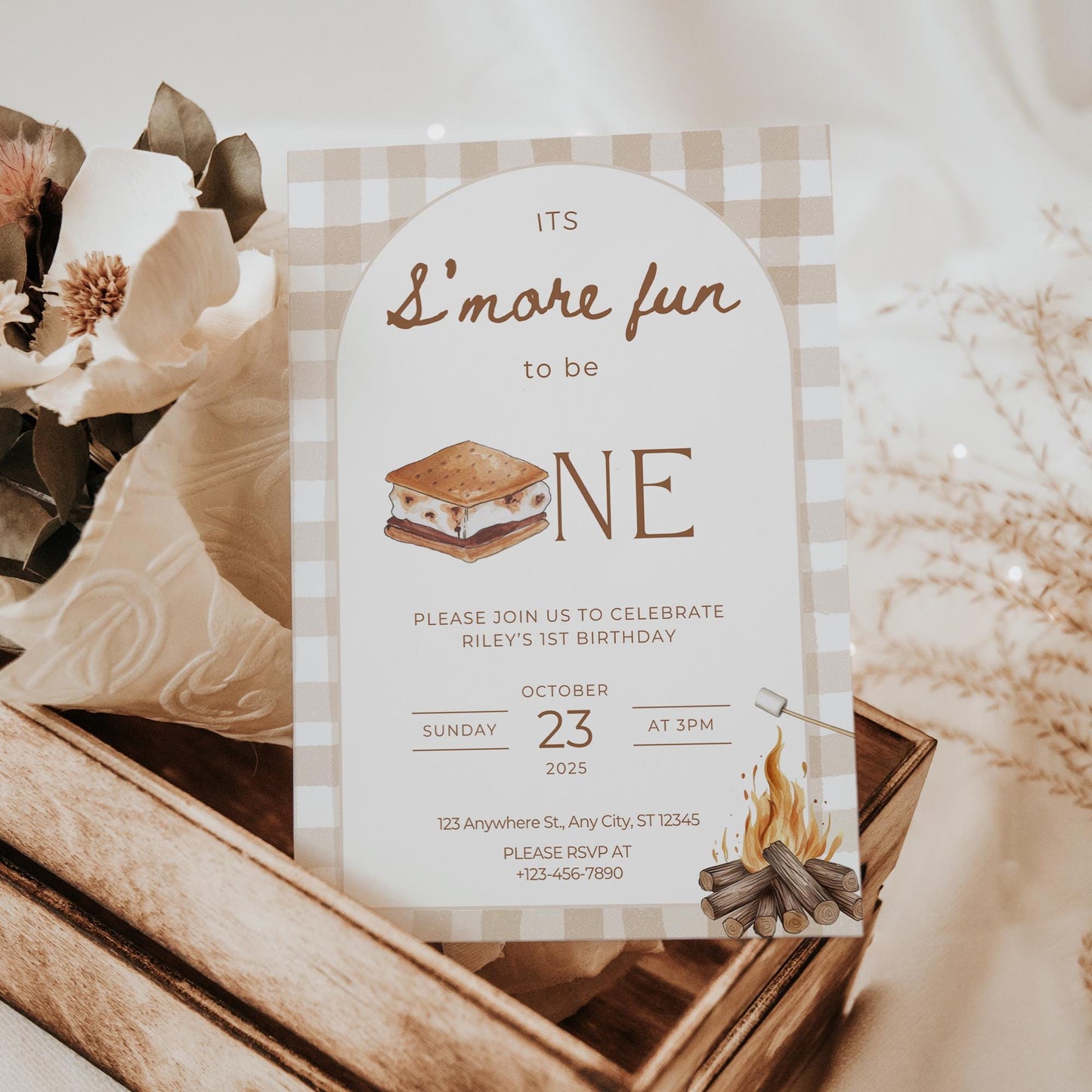 S'mores Birthday Invitation Bonfire 1st Birthday Invite Smore Fun to be One Backyard Camping Party Fall Camp First Birthday Outdoor Campfire