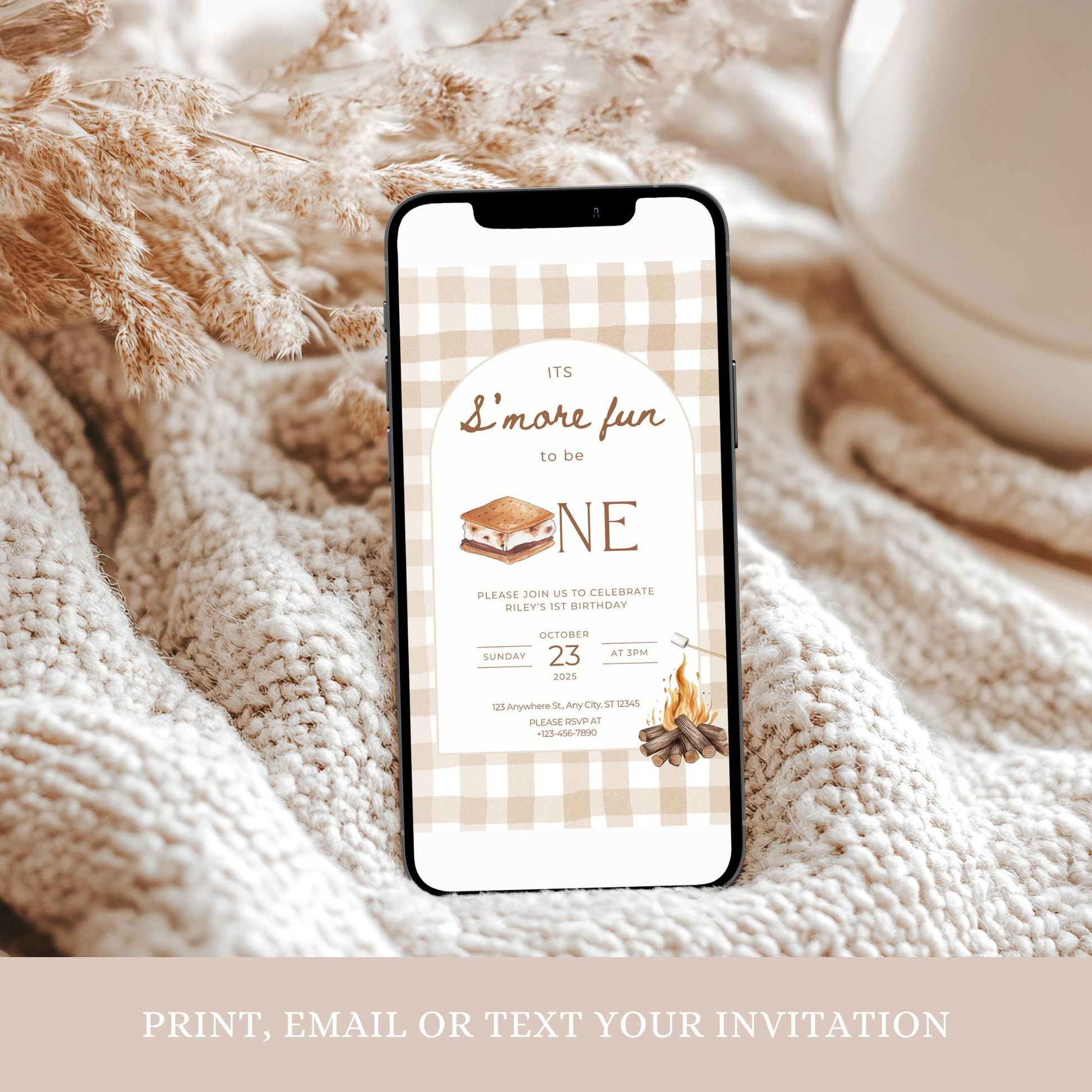 S'mores Birthday Invitation Bonfire 1st Birthday Invite Smore Fun to be One Backyard Camping Party Fall Camp First Birthday Outdoor Campfire