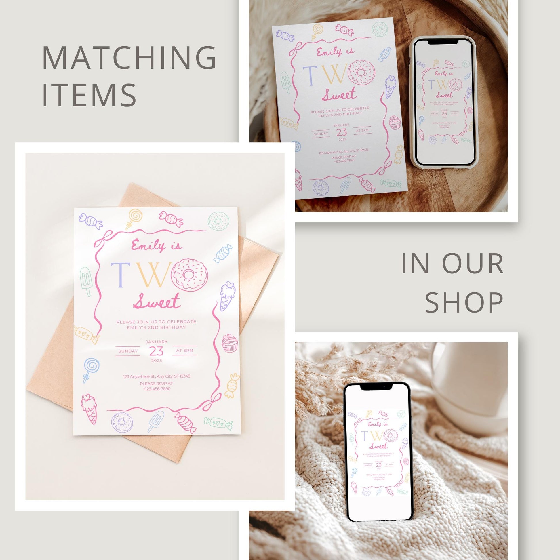 Two Sweet Birthday Personalized Banner Girl Second Birthday Dessert Theme Invite Candy Donut Ice Cream Sweets 2nd Birthday Welcome Sign