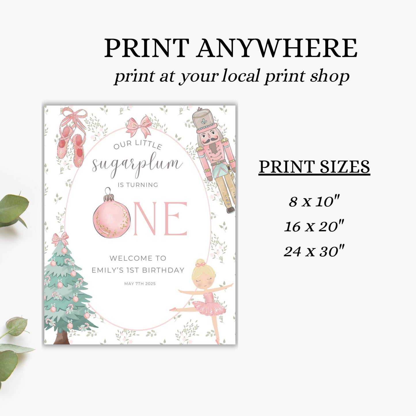 Nutcracker Ballet Birthday Welcome Sign Sugarplum Fairy First Birthday Party Sign Winter ONEderland Decorations Girls 1st Birthday Template