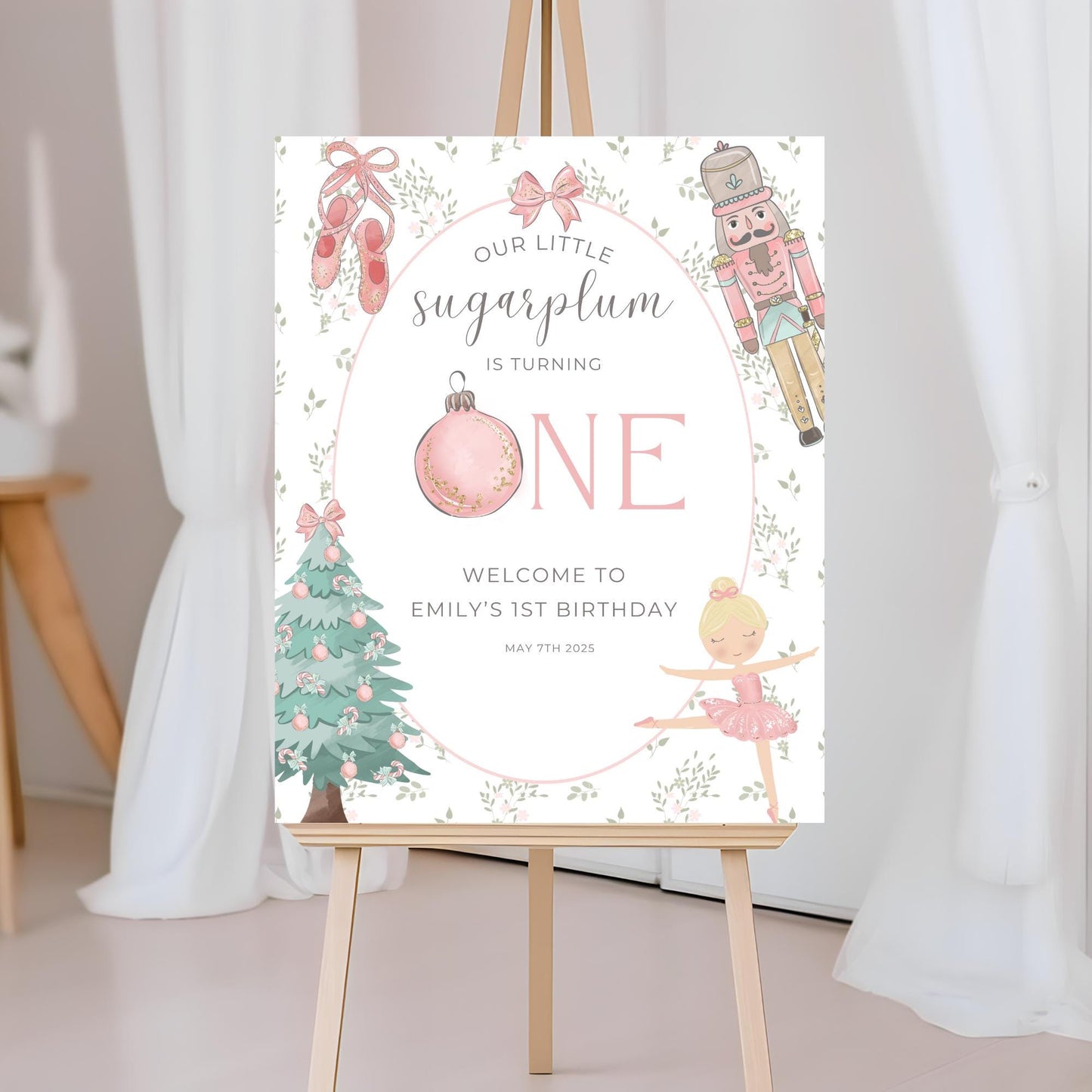Nutcracker Ballet Birthday Welcome Sign Sugarplum Fairy First Birthday Party Sign Winter ONEderland Decorations Girls 1st Birthday Template