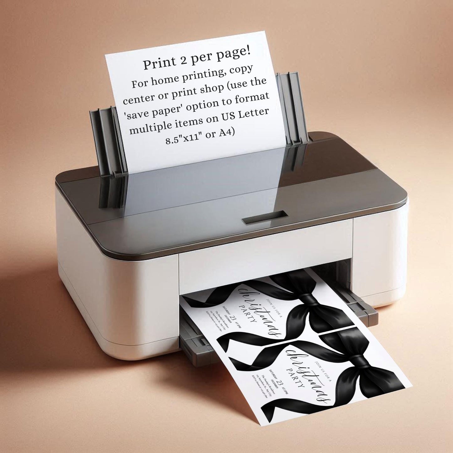 Christmas Party invitation Friendsmas Invite Family Christmas Invite Black Bow Holiday Party Evite Christmas Dinner Invite Instant Download