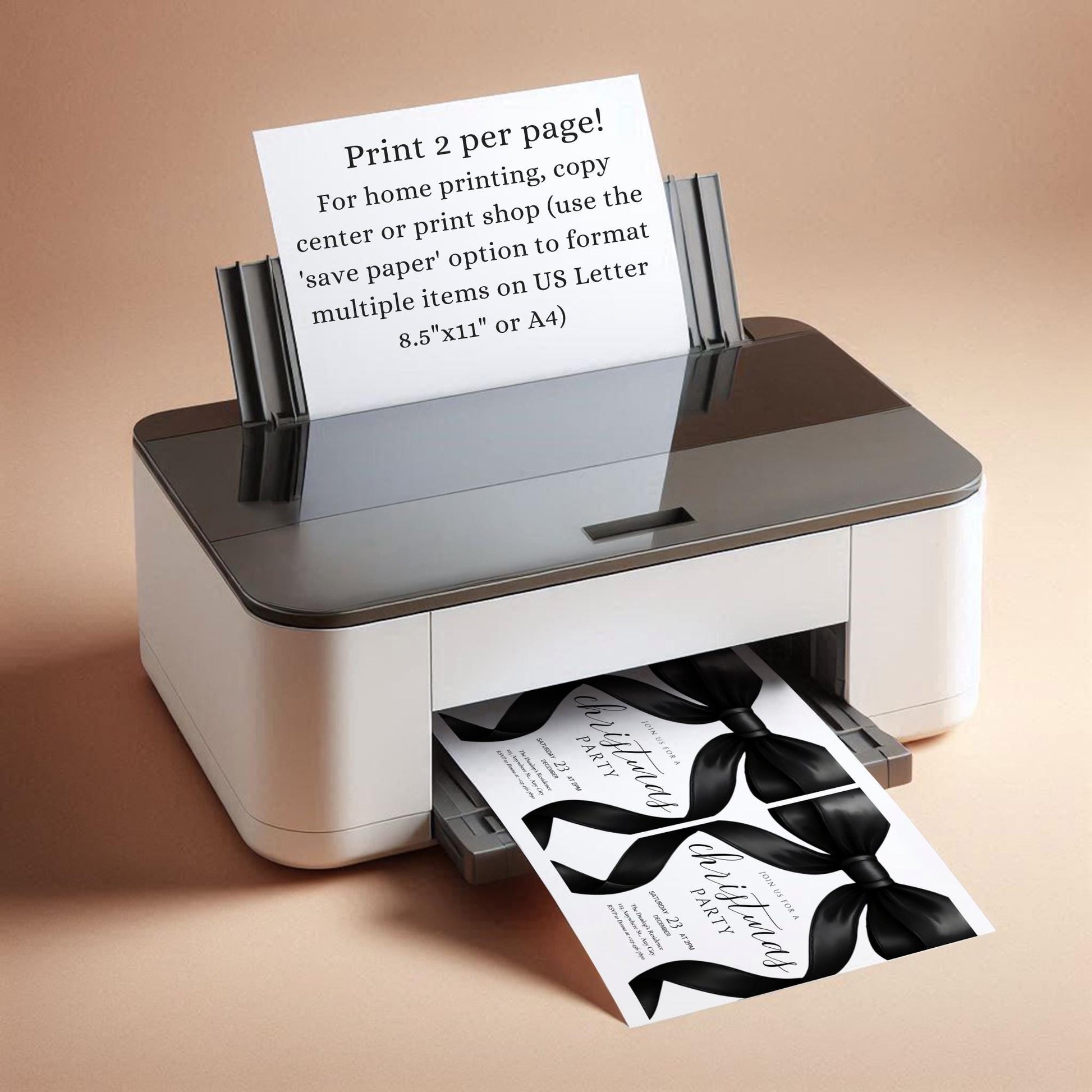 Christmas Party invitation Friendsmas Invite Family Christmas Invite Black Bow Holiday Party Evite Christmas Dinner Invite Instant Download