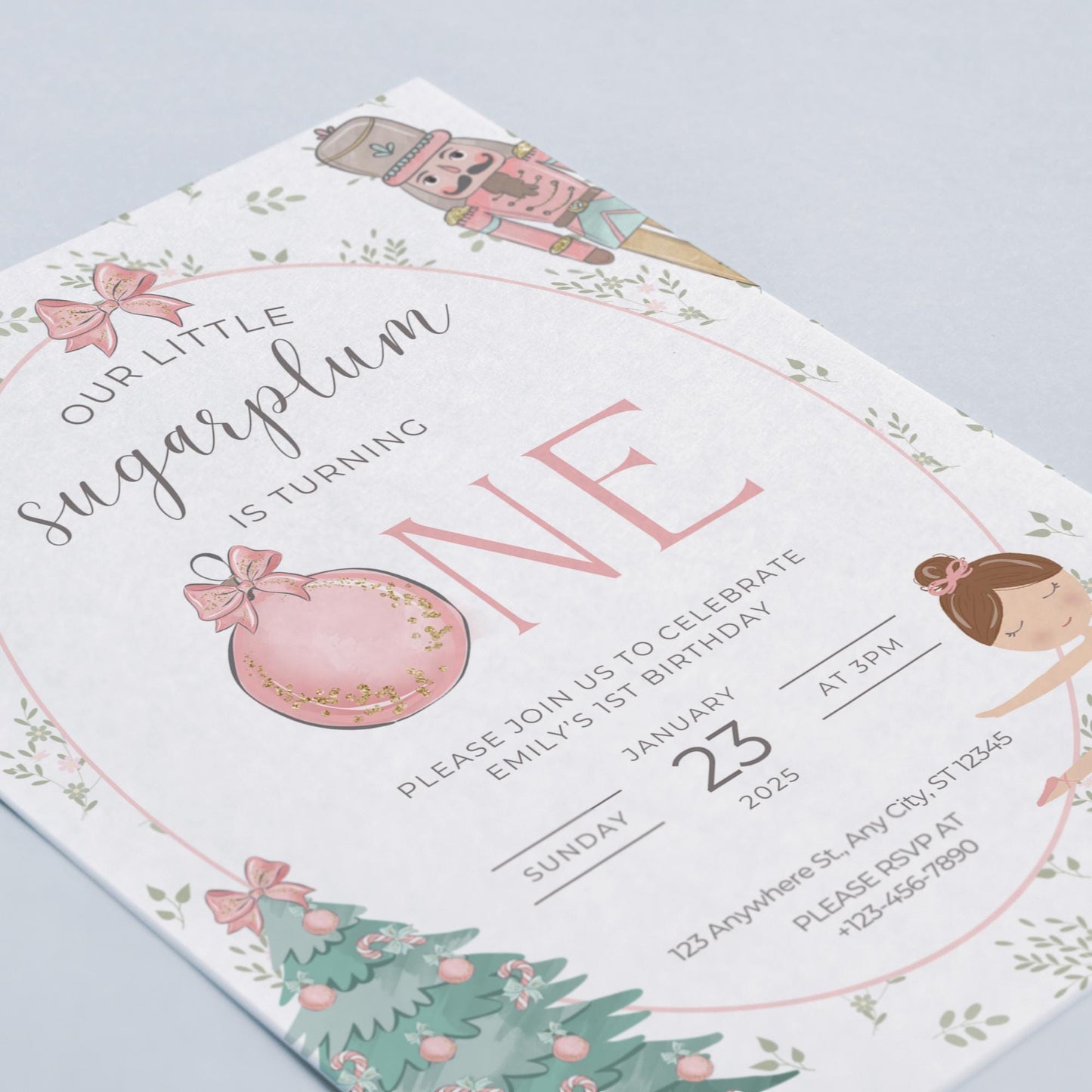 Nutcracker Ballet Birthday Invitation Sugarplum Fairy First Birthday Invite for Winter ONEderland Birthday Party Nutcracker Invitation