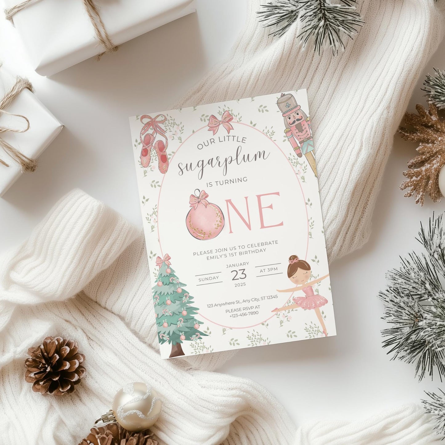 Nutcracker Ballet Birthday Invitation Sugarplum Fairy First Birthday Invite for Winter ONEderland Birthday Party Nutcracker Invitation