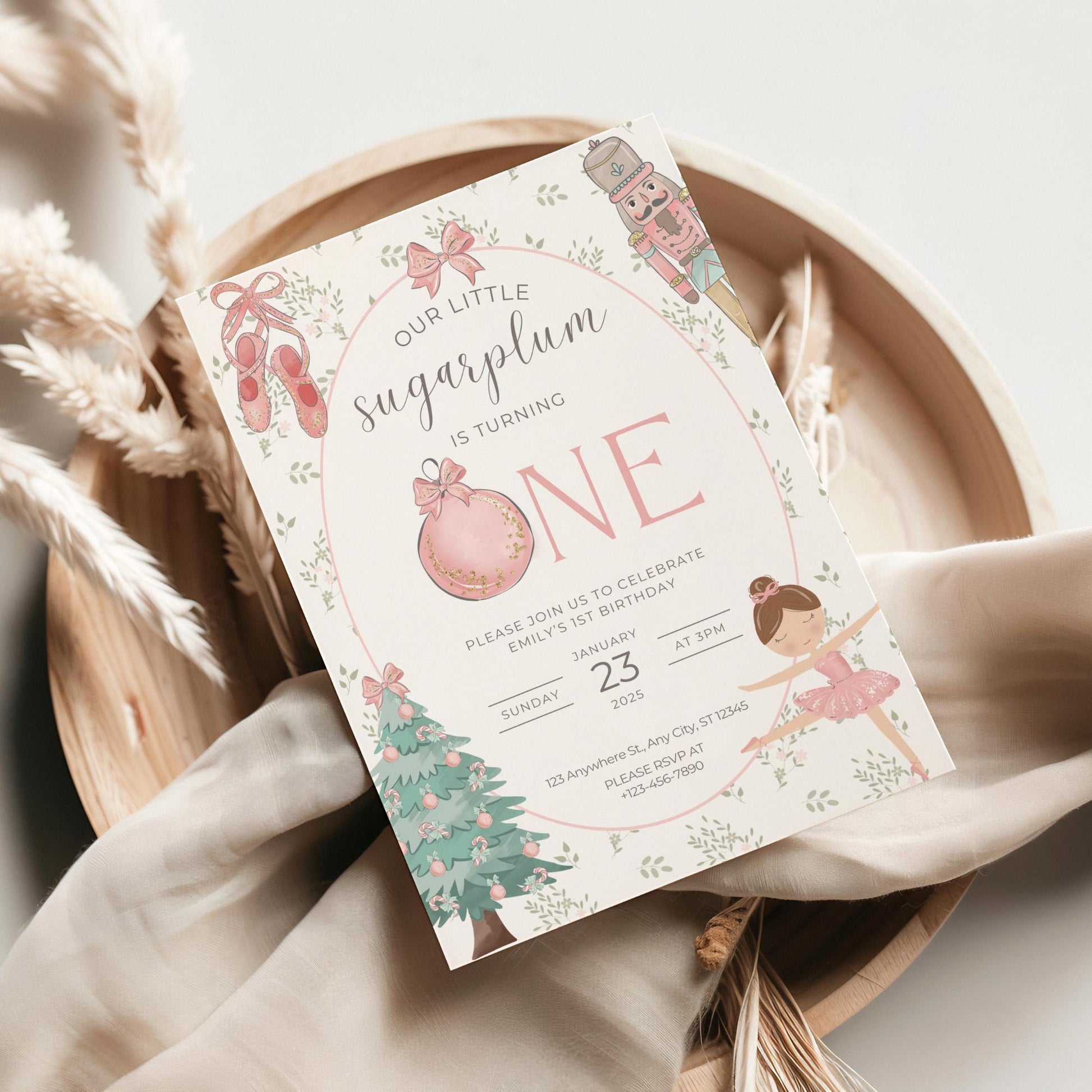 Nutcracker Ballet Birthday Invitation Sugarplum Fairy First Birthday Invite for Winter ONEderland Birthday Party Nutcracker Invitation