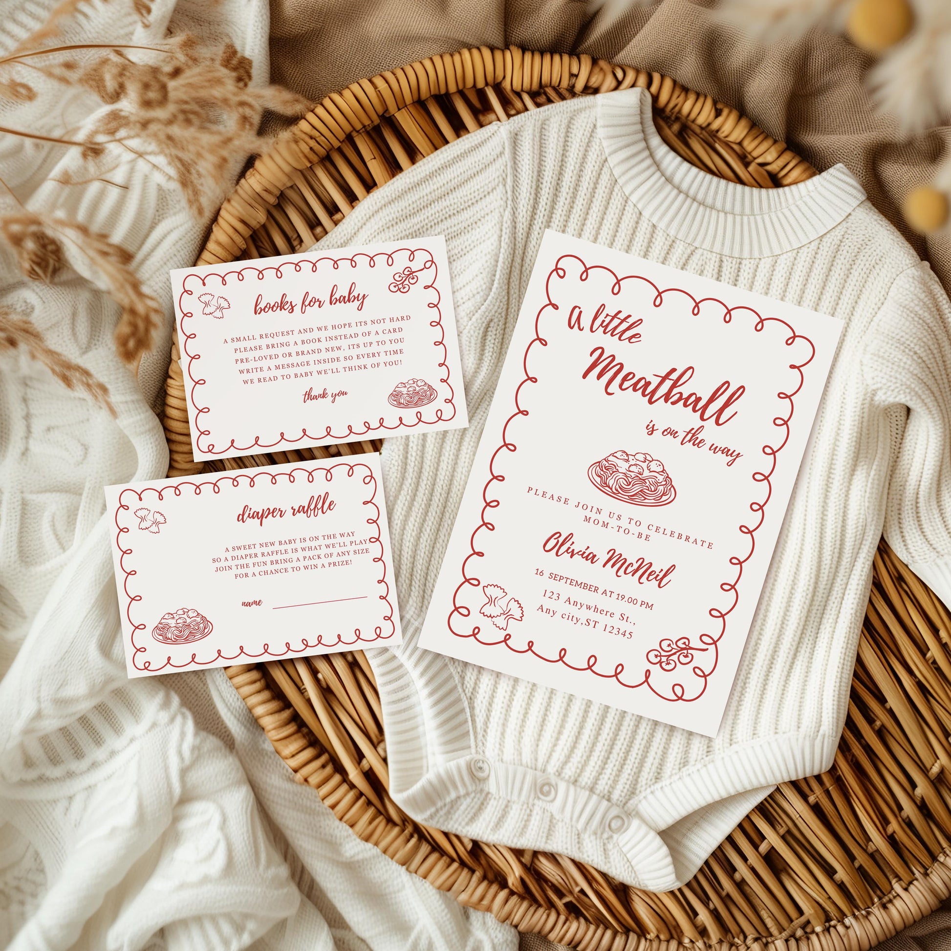 A Little Meatball Is On the Way Baby Shower Invitation Italian Baby Invite Pasta Baby Shower Editable Template Gender Neutral Ciao Bambino