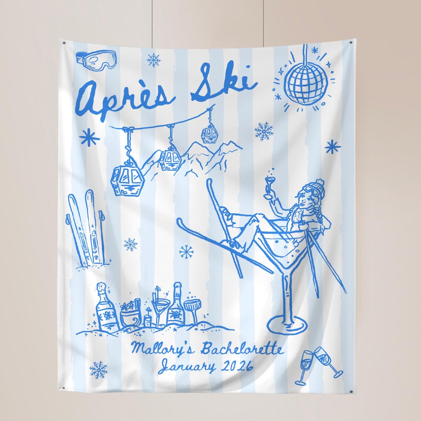 Apres Ski Bachelorette Banner, Ski Weekend Decor, Winter Party Backdrop, Unique Bachelorette Celebration Sign