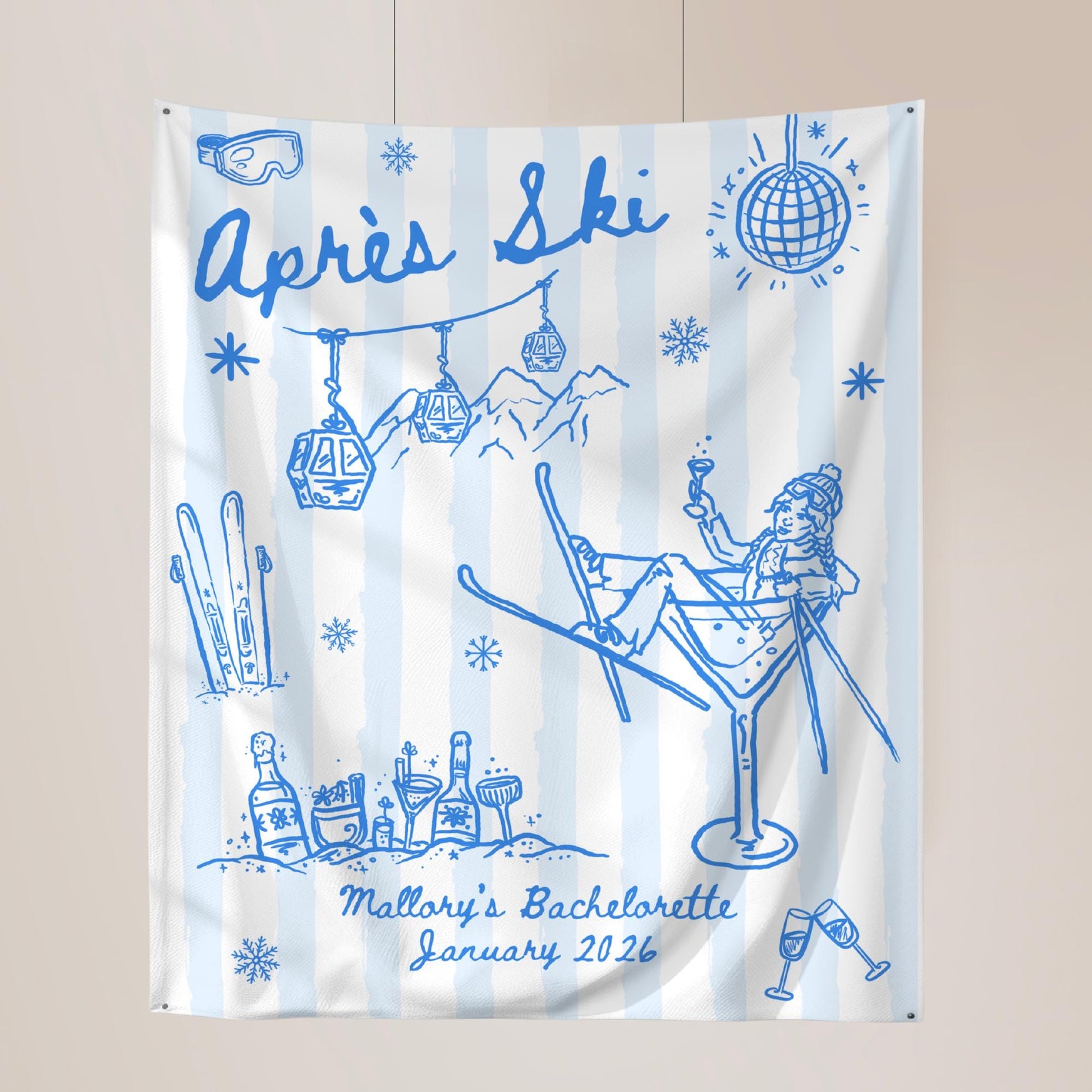 Apres Ski Bachelorette Banner, Ski Weekend Decor, Winter Party Backdrop, Unique Bachelorette Celebration Sign
