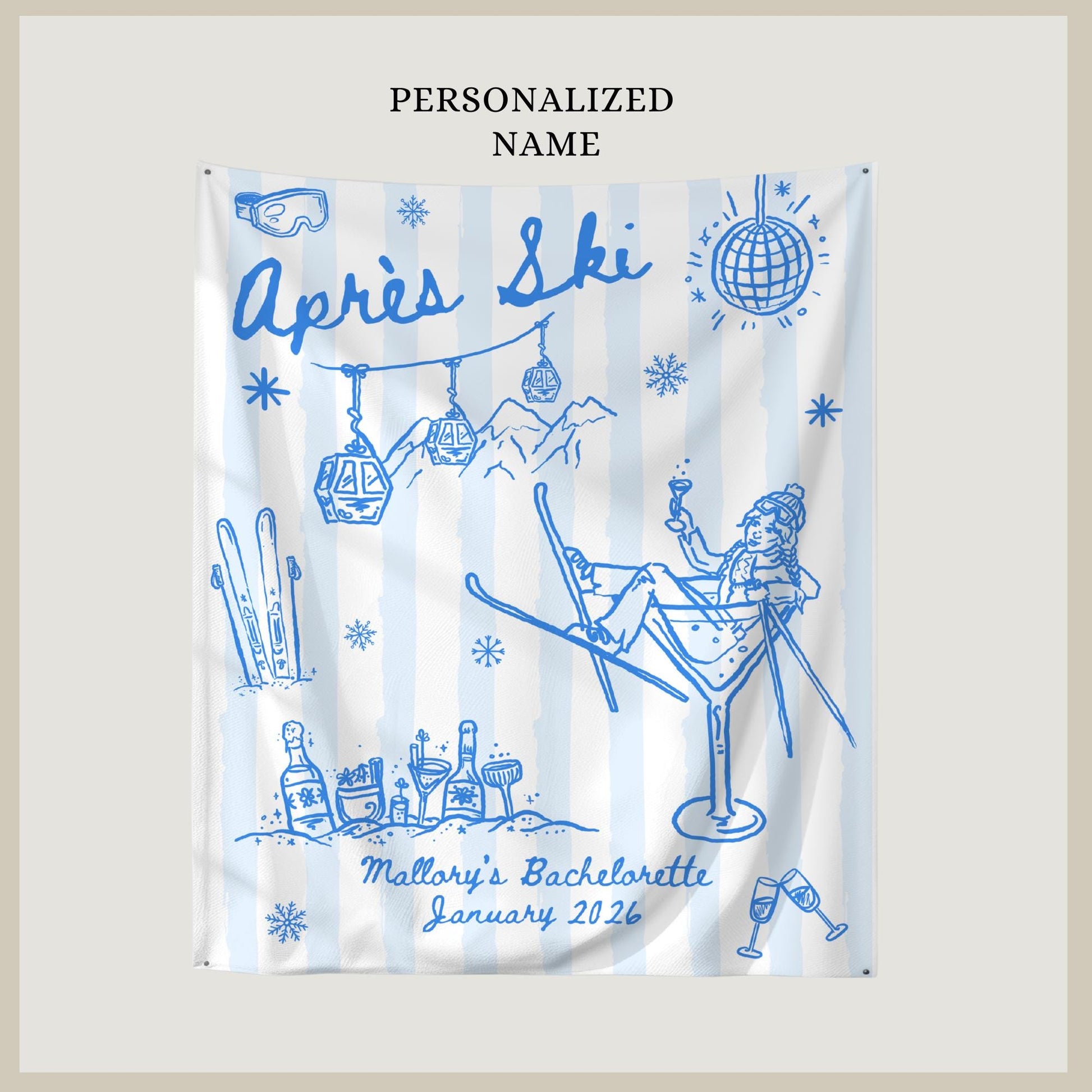 Apres Ski Bachelorette Banner, Winter Celebration Decor, Ski Themed Backdrop, Bachelorette Party Sign