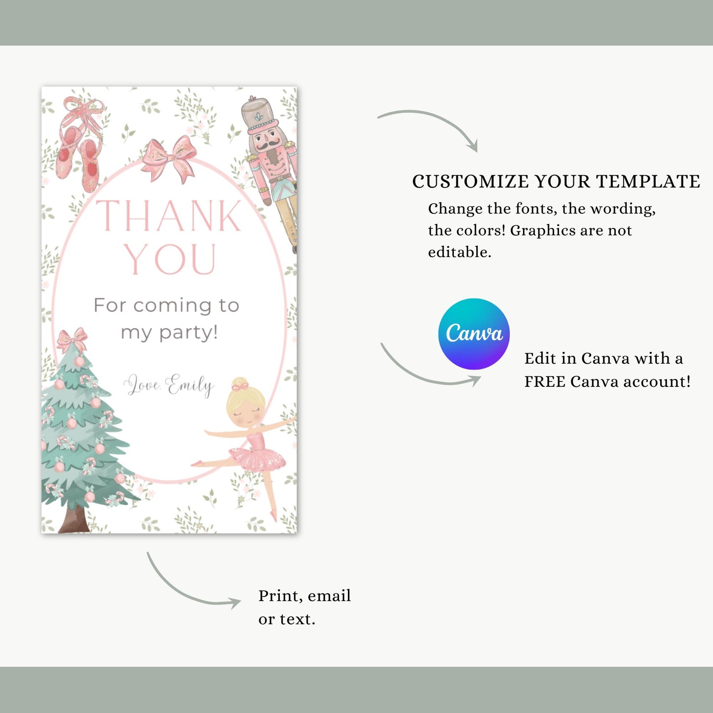 Nutcracker Ballet Birthday Favor Thank You Tag Template Download Sugarplum Fairy First Birthday Party Printable Favor Gift Tag 1st Birthday