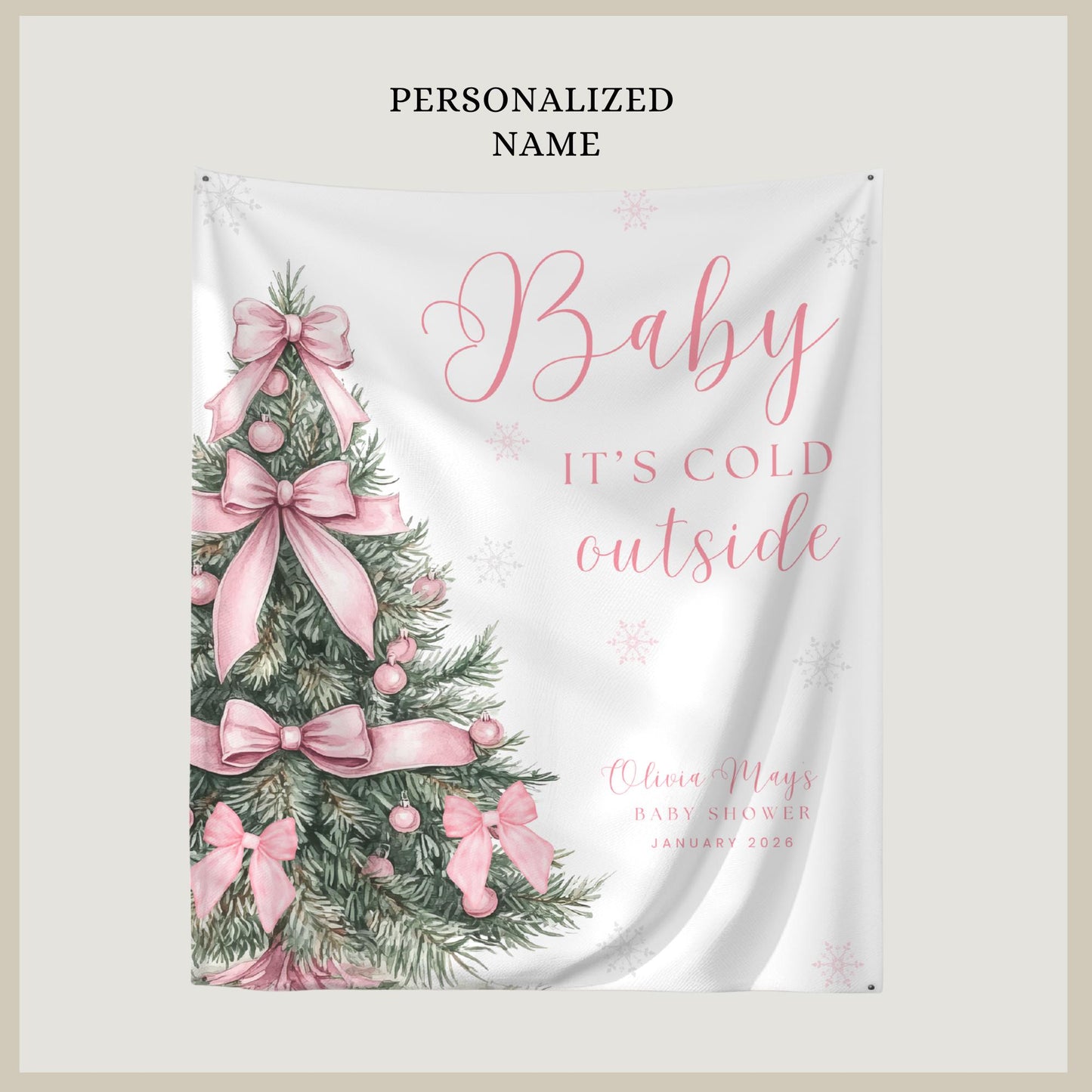Baby its Cold Outside Baby Shower Banner Snowflake Winter Baby Shower Backdrop Bow Baby shower Sign Coquette decor Gender reveal