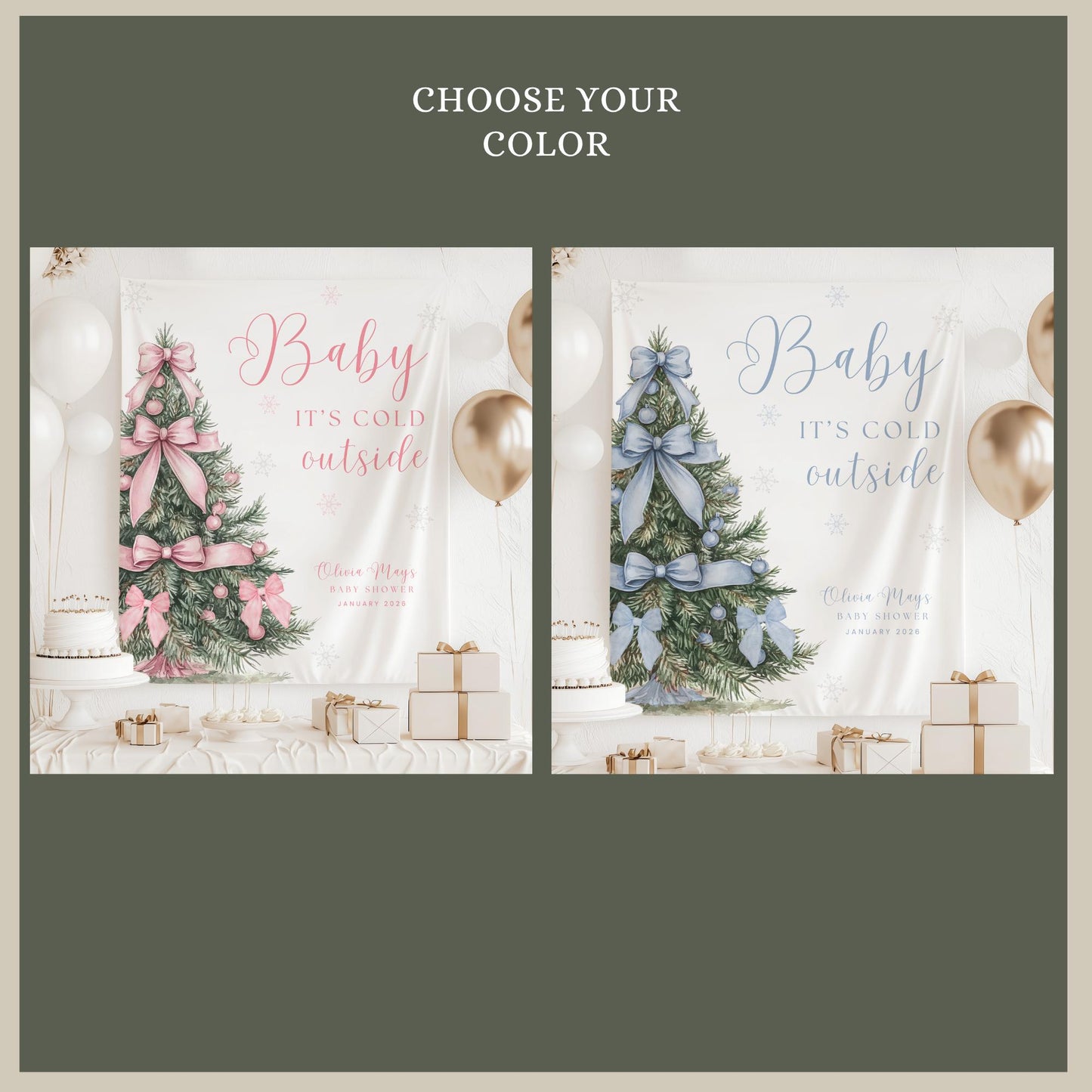 Baby its Cold Outside Baby Shower Banner Snowflake Winter Baby Shower Backdrop Bow Baby shower Sign Coquette decor Gender reveal