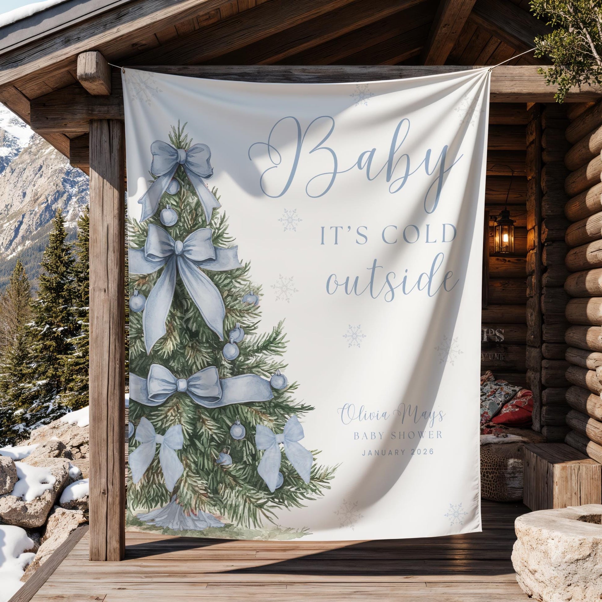 Baby its Cold Outside Baby Shower Banner Snowflake Winter Baby Shower Backdrop Bow Baby shower Sign Coquette decor Gender reveal