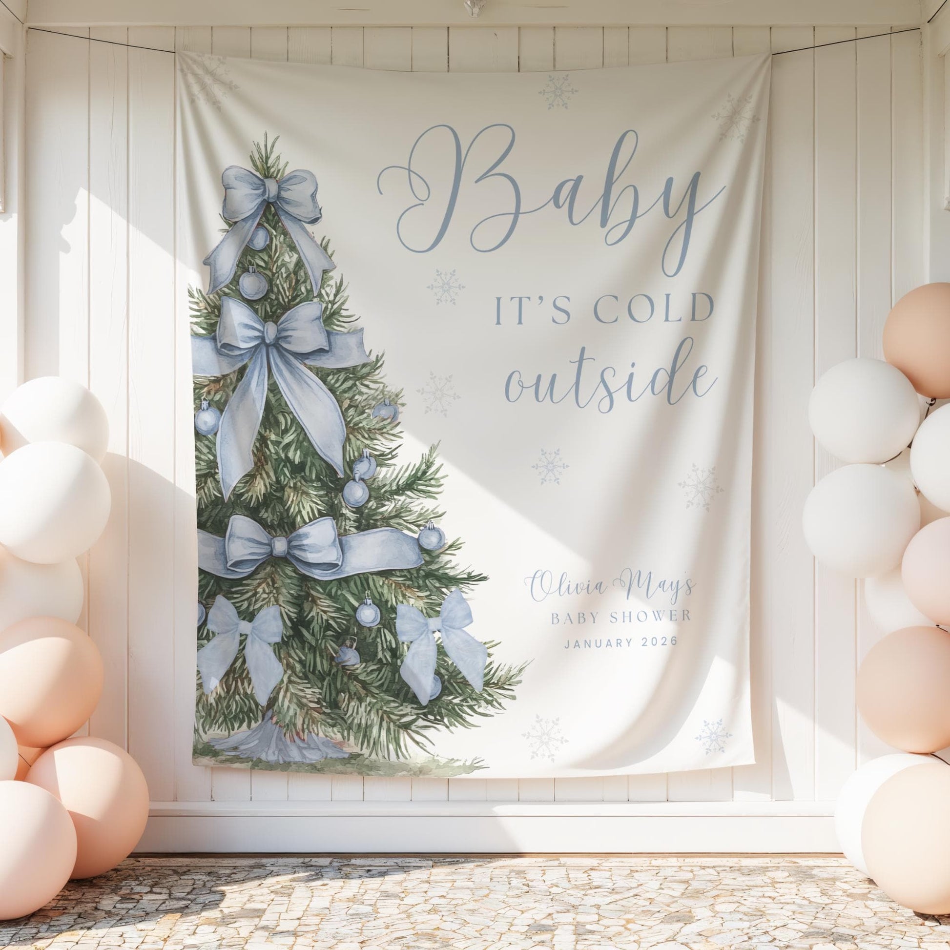 Baby its Cold Outside Baby Shower Banner Snowflake Winter Baby Shower Backdrop Bow Baby shower Sign Coquette decor Gender reveal