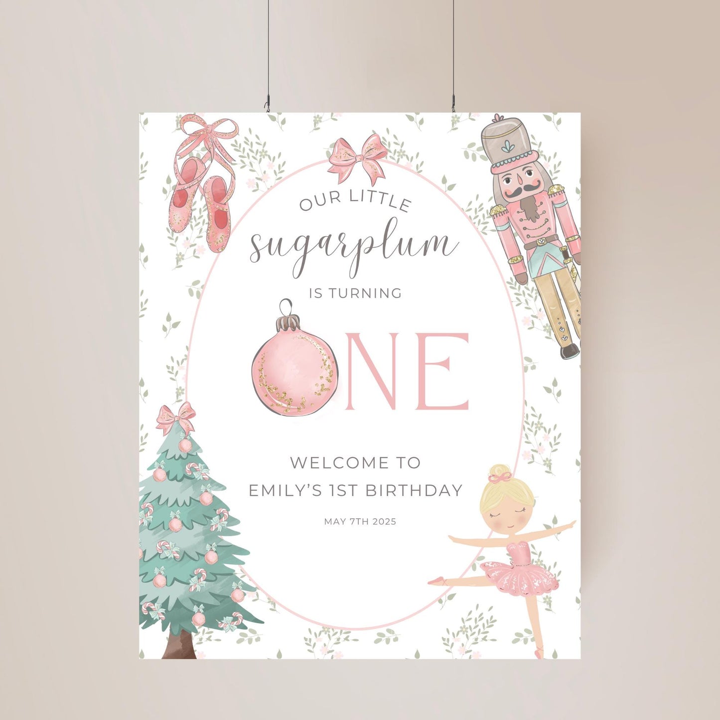 Nutcracker Ballet Birthday Welcome Sign Sugarplum Fairy First Birthday Party Sign Winter ONEderland Decorations Girls 1st Birthday Template