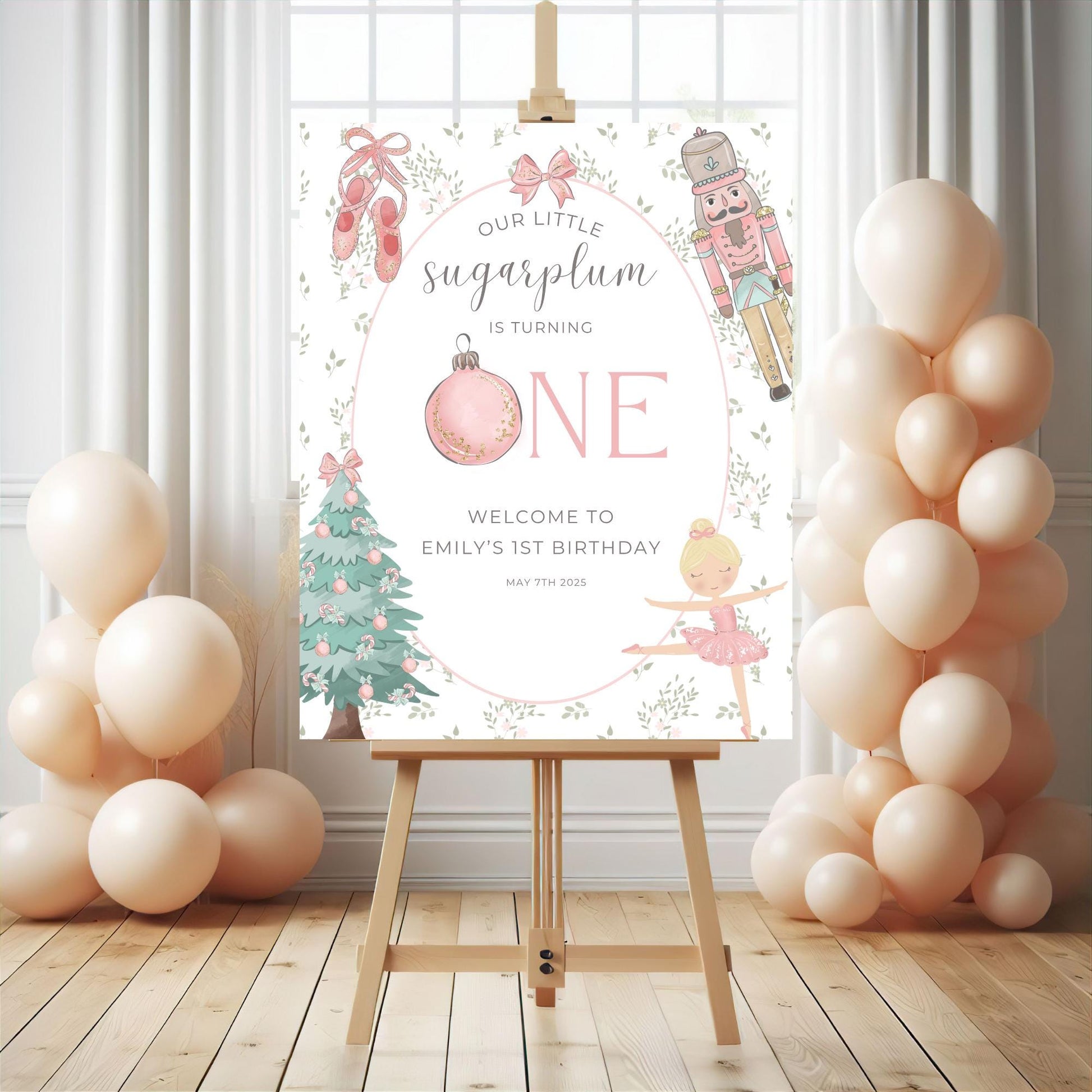 Nutcracker Ballet Birthday Welcome Sign Sugarplum Fairy First Birthday Party Sign Winter ONEderland Decorations Girls 1st Birthday Template