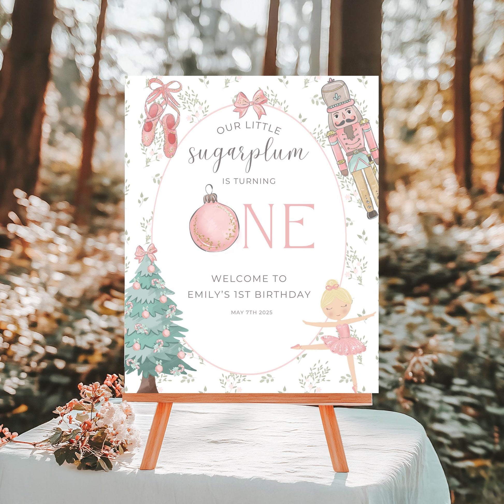 Nutcracker Ballet Birthday Welcome Sign Sugarplum Fairy First Birthday Party Sign Winter ONEderland Decorations Girls 1st Birthday Template