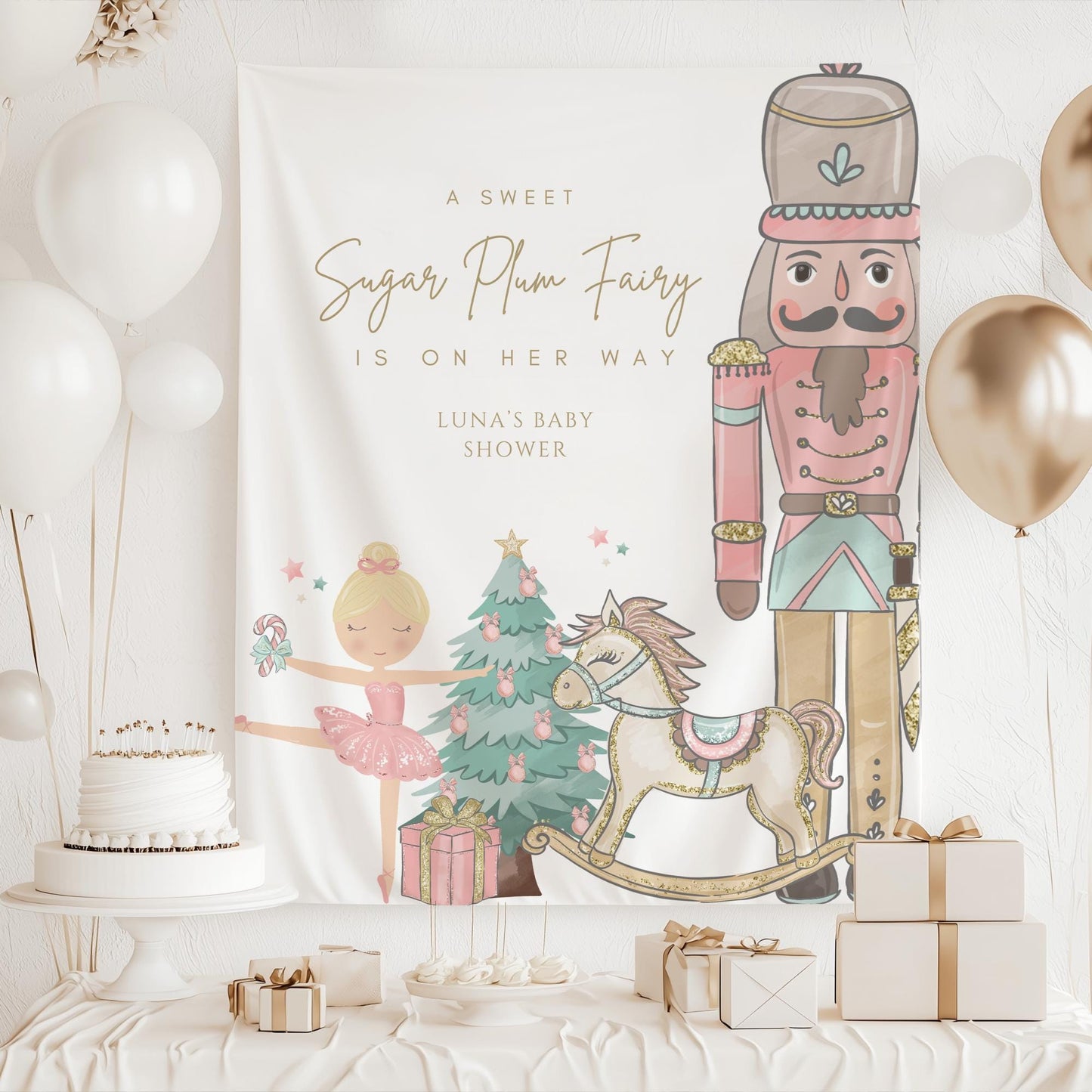 Nutcracker Ballet Baby Shower Banner Sugarplum Fairy Baby Shower Personalized Welcome Sign Winter Wonderland Girl Baby Shower Photo Backdrop
