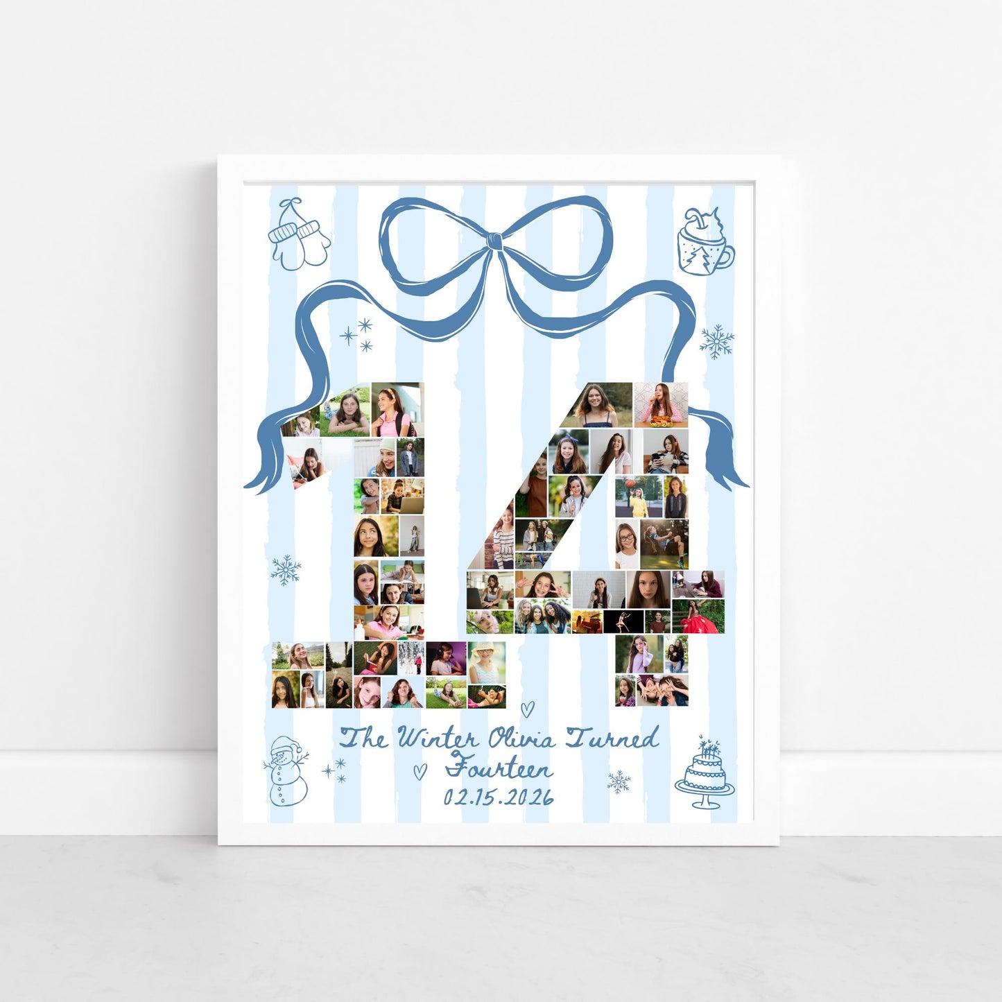 The Winter I turned 14 Birthday Welcome Sign Custom Party Photo Collage Christmas Birthday Template Teen Girl Party Supplies Fourteen