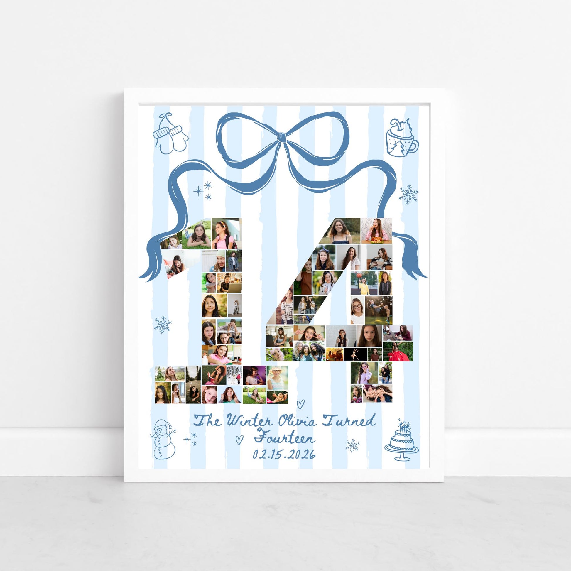 The Winter I turned 14 Birthday Welcome Sign Custom Party Photo Collage Christmas Birthday Template Teen Girl Party Supplies Fourteen