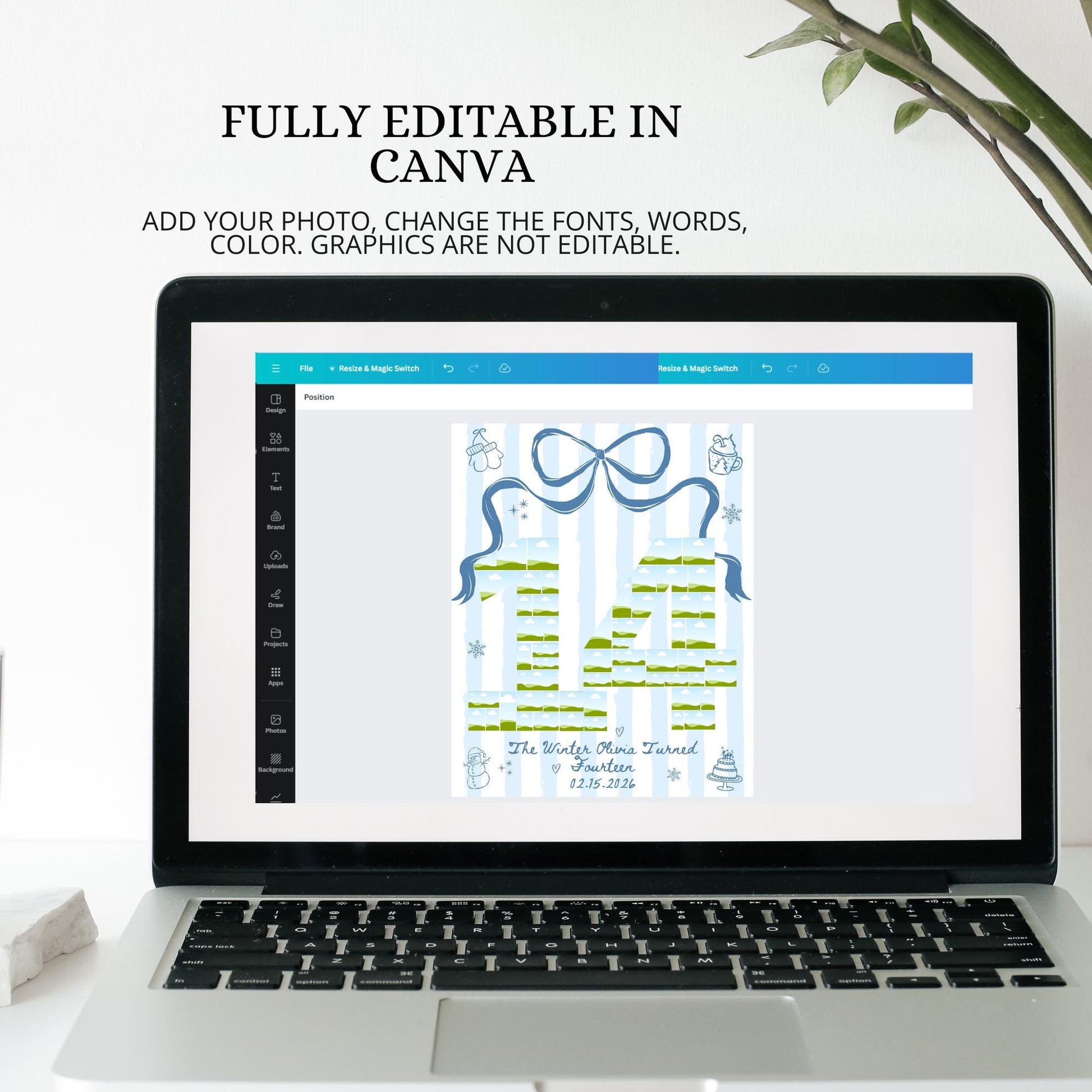 The Winter I turned 14 Birthday Welcome Sign Custom Party Photo Collage Christmas Birthday Template Teen Girl Party Supplies Fourteen