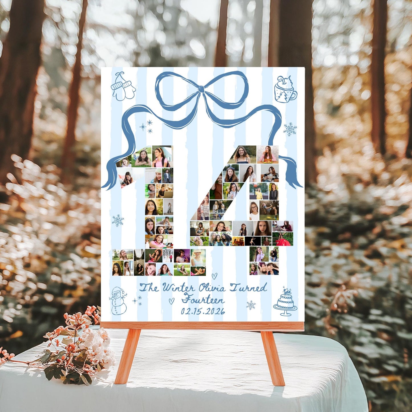 The Winter I turned 14 Birthday Welcome Sign Custom Party Photo Collage Christmas Birthday Template Teen Girl Party Supplies Fourteen
