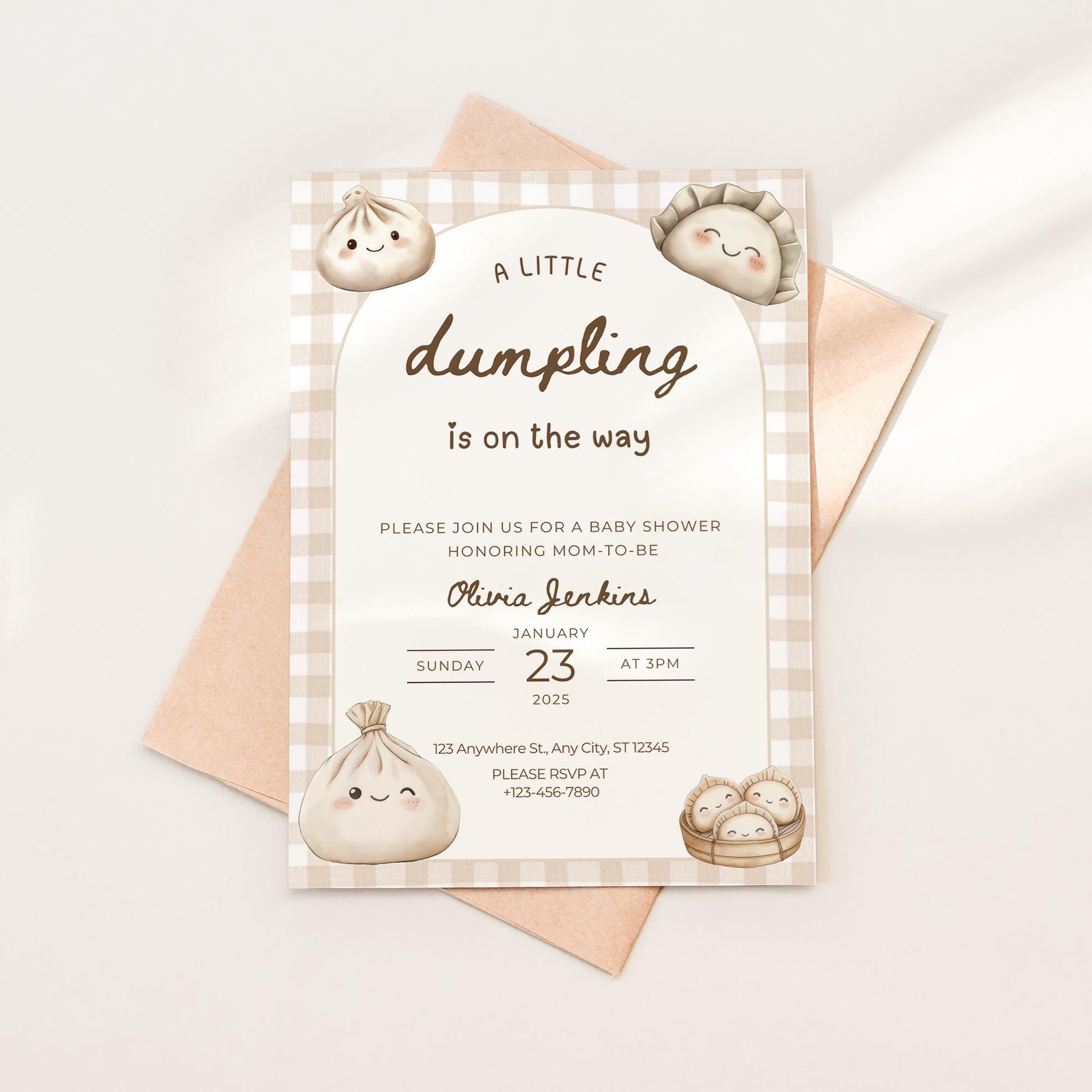 Dumpling Baby Shower Invitation Little Dumpling on the way Invite Dim Sum Baby Shower Gender Neutral Editable template Gender Reveal Party