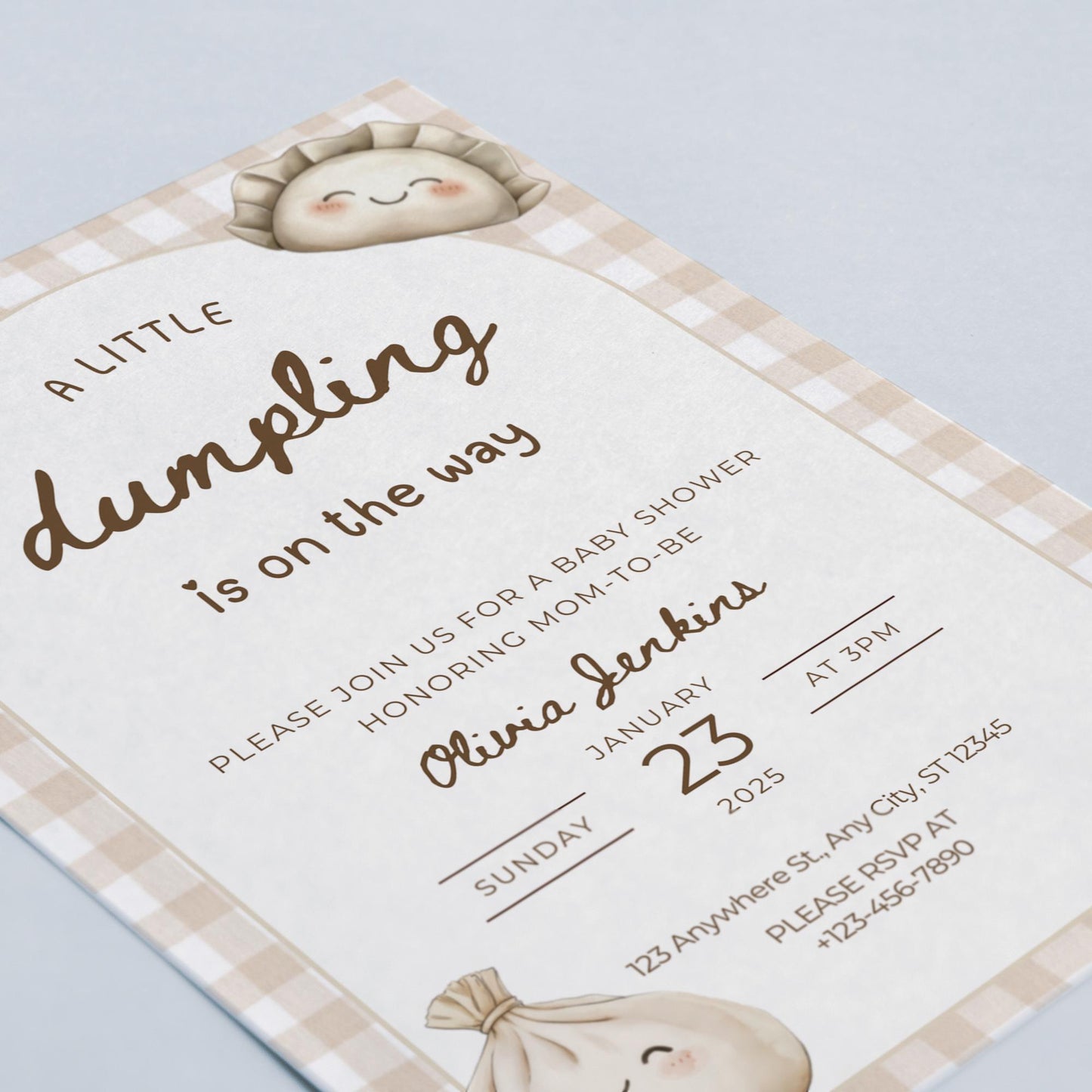 Dumpling Baby Shower Invitation Little Dumpling on the way Invite Dim Sum Baby Shower Gender Neutral Editable template Gender Reveal Party