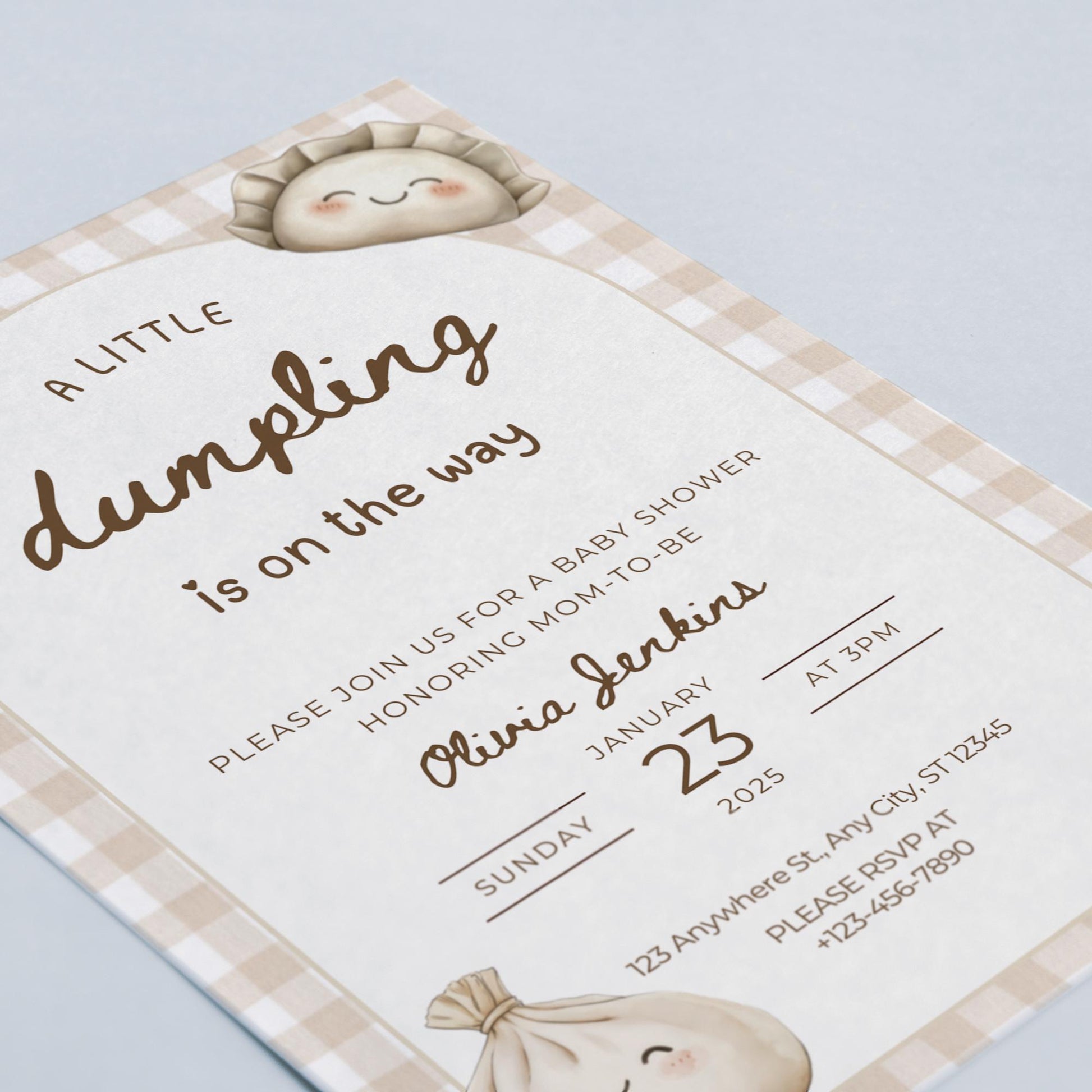 Dumpling Baby Shower Invitation Little Dumpling on the way Invite Dim Sum Baby Shower Gender Neutral Editable template Gender Reveal Party