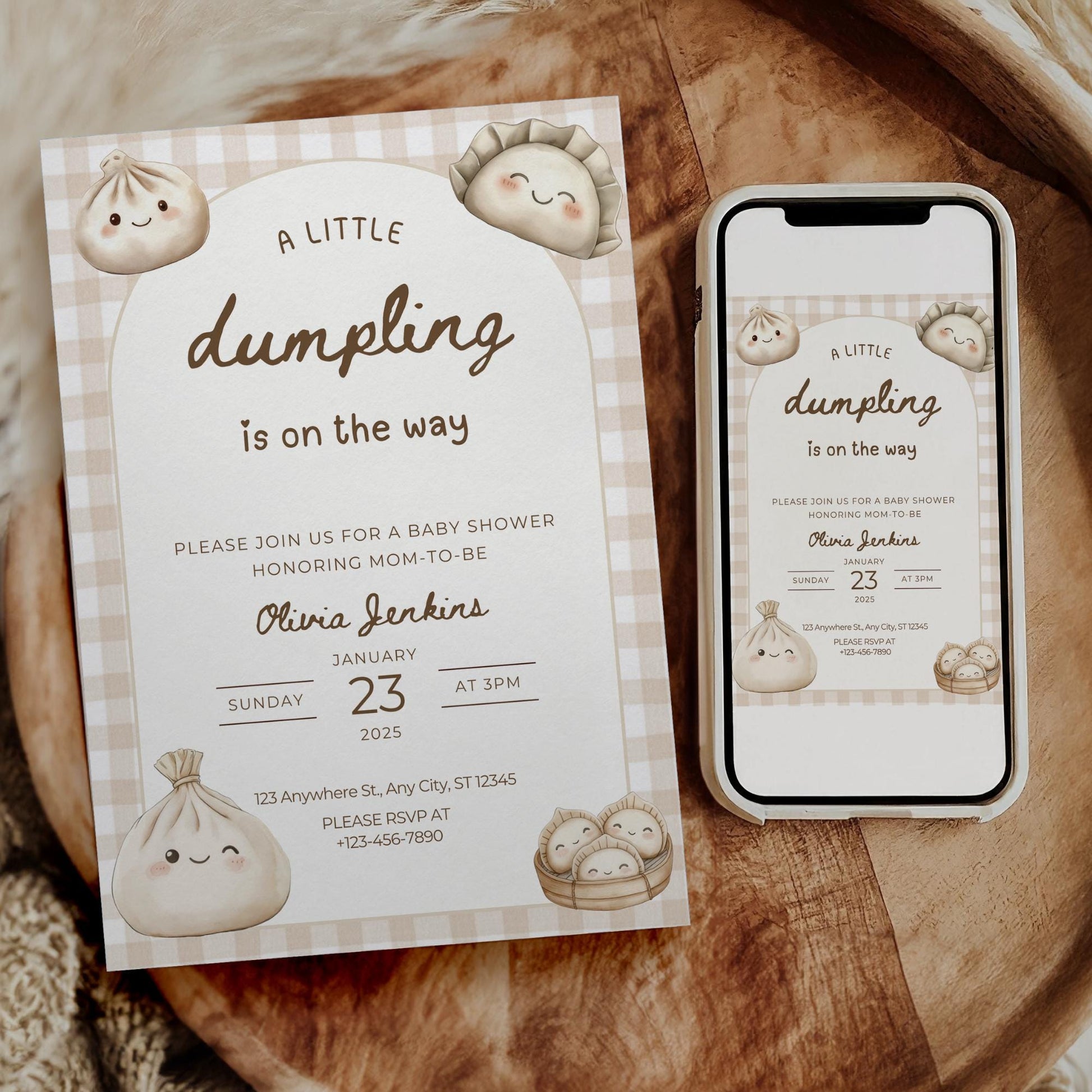 Dumpling Baby Shower Invitation Little Dumpling on the way Invite Dim Sum Baby Shower Gender Neutral Editable template Gender Reveal Party